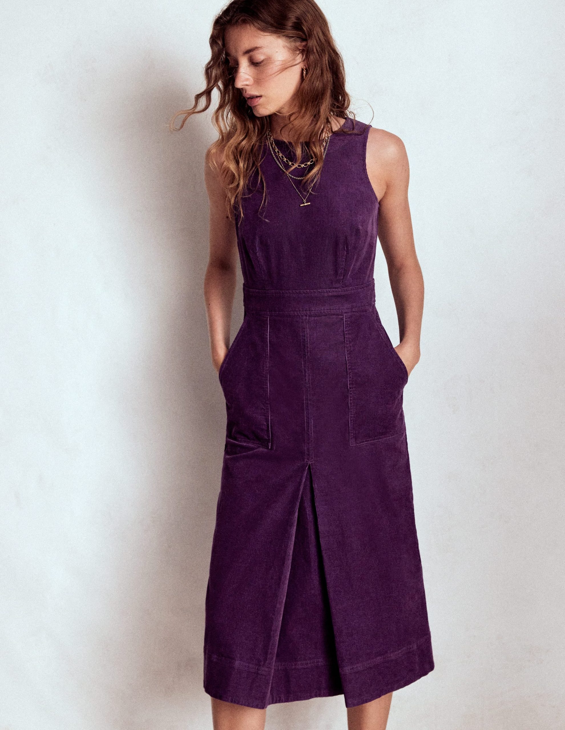Ula Box Pleat Cord Midi Dress-Viola Purple - Image 5