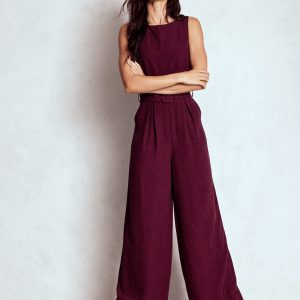 Gwen Slash Neck Jumpsuit-Dark Cherry