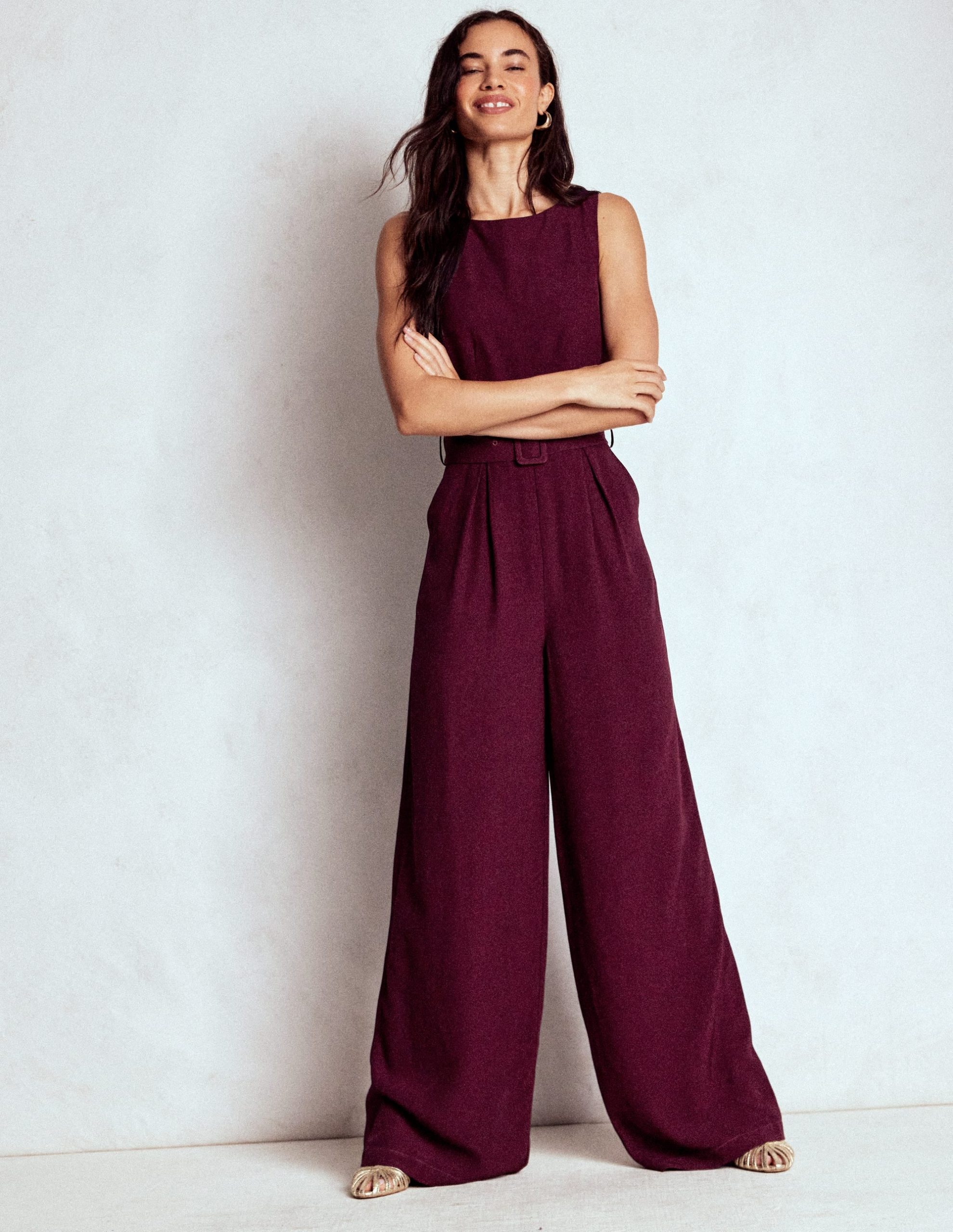 Gwen Slash Neck Jumpsuit-Dark Cherry