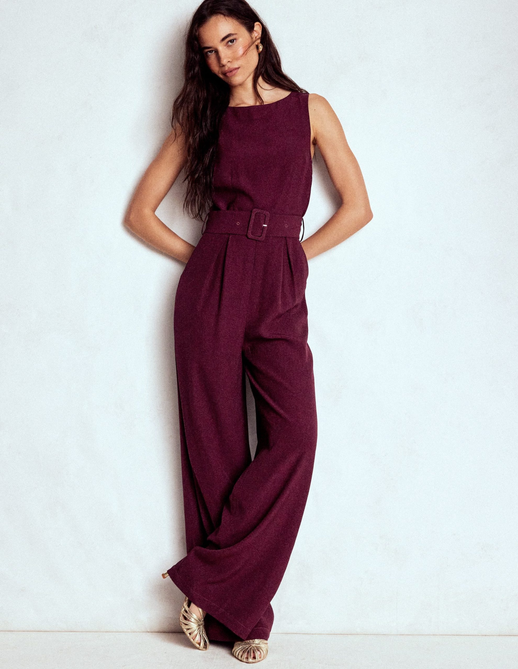 Gwen Slash Neck Jumpsuit-Dark Cherry - Image 4