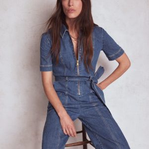 Zip Up Denim Jumpsuit-Mid Vintage