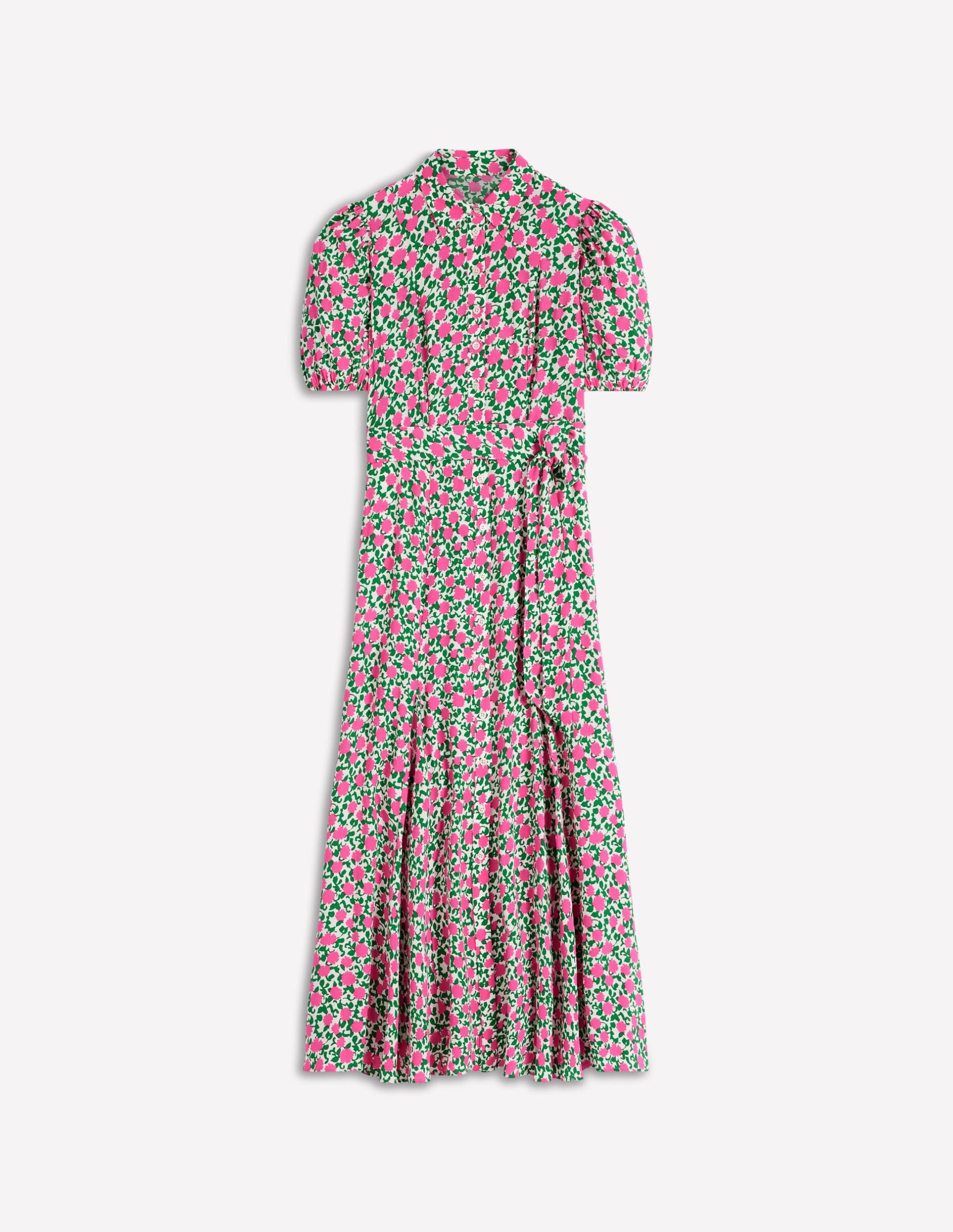 Alegra Midi Shirt Dress-Pink Ribbon. Floweret Vine - Image 7