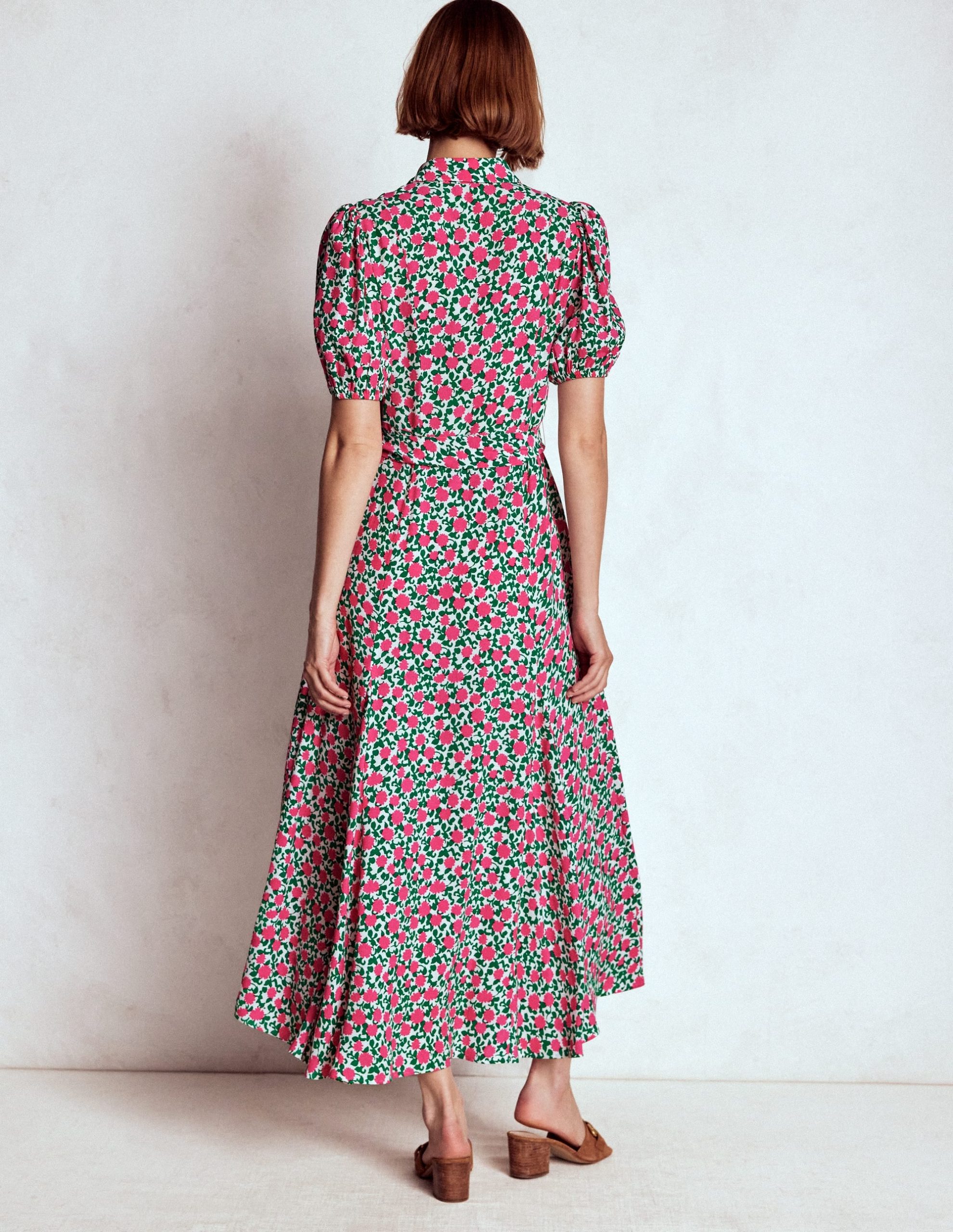 Alegra Midi Shirt Dress-Pink Ribbon. Floweret Vine - Image 4