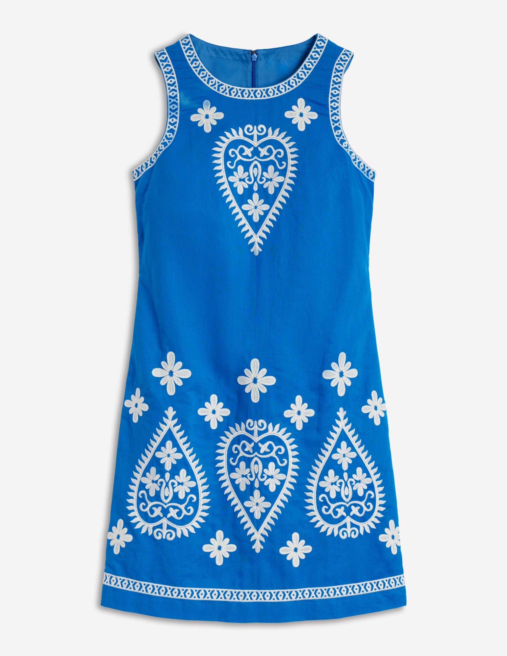 Embroidered Linen Shift Dress-Kingfisher Blue - Image 7