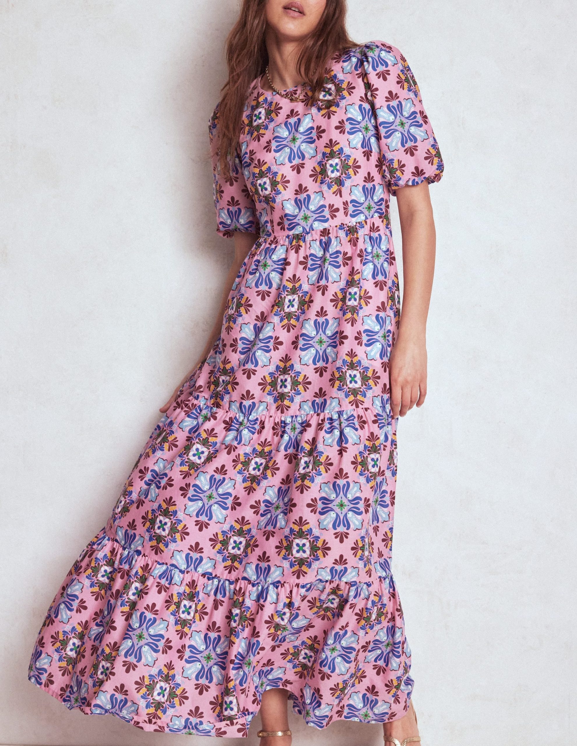 Tiered Poplin Maxi Dress-Formica Pink. Bloom Mosaic - Image 4