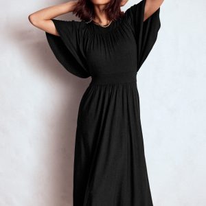 Yoke Panel Maxi Dress-Black
