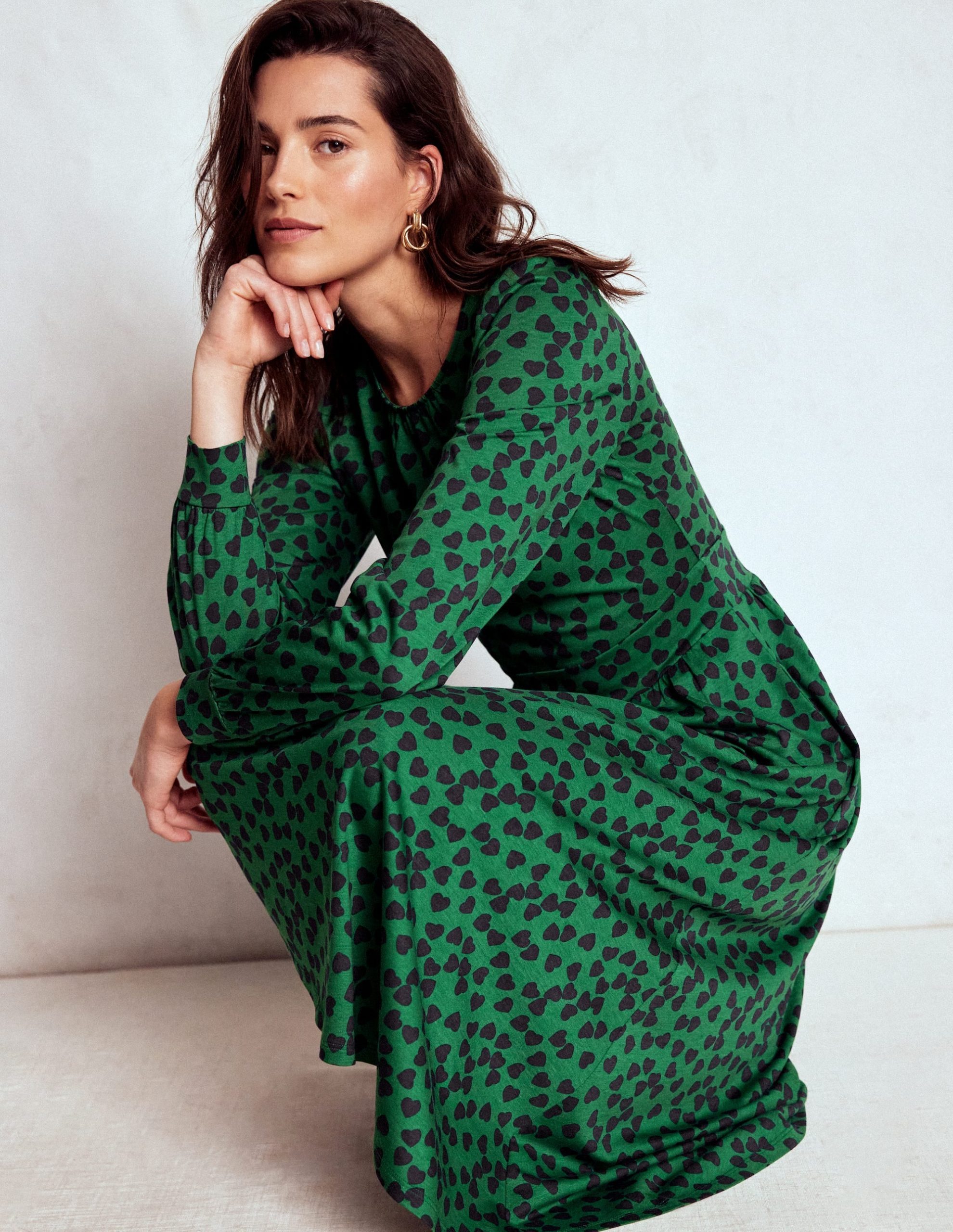 Alexandra Jersey Midi Dress-French Navy. Heart Cascade