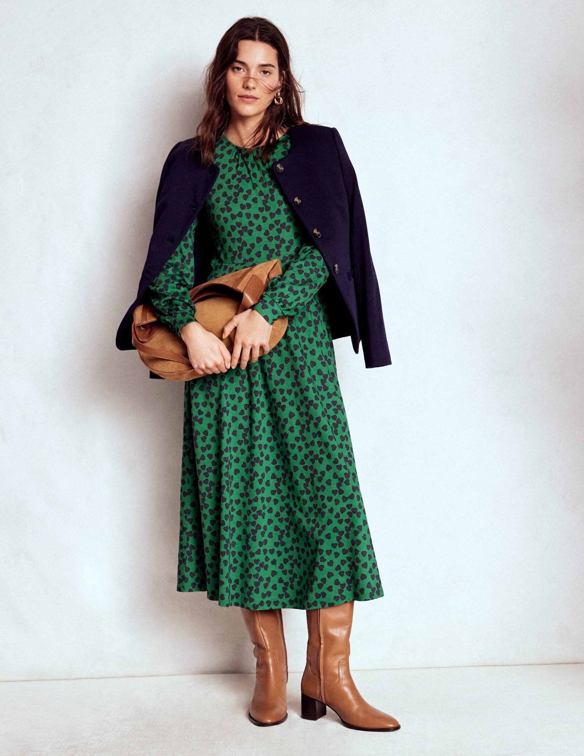 Alexandra Jersey Midi Dress-French Navy. Heart Cascade - Image 4