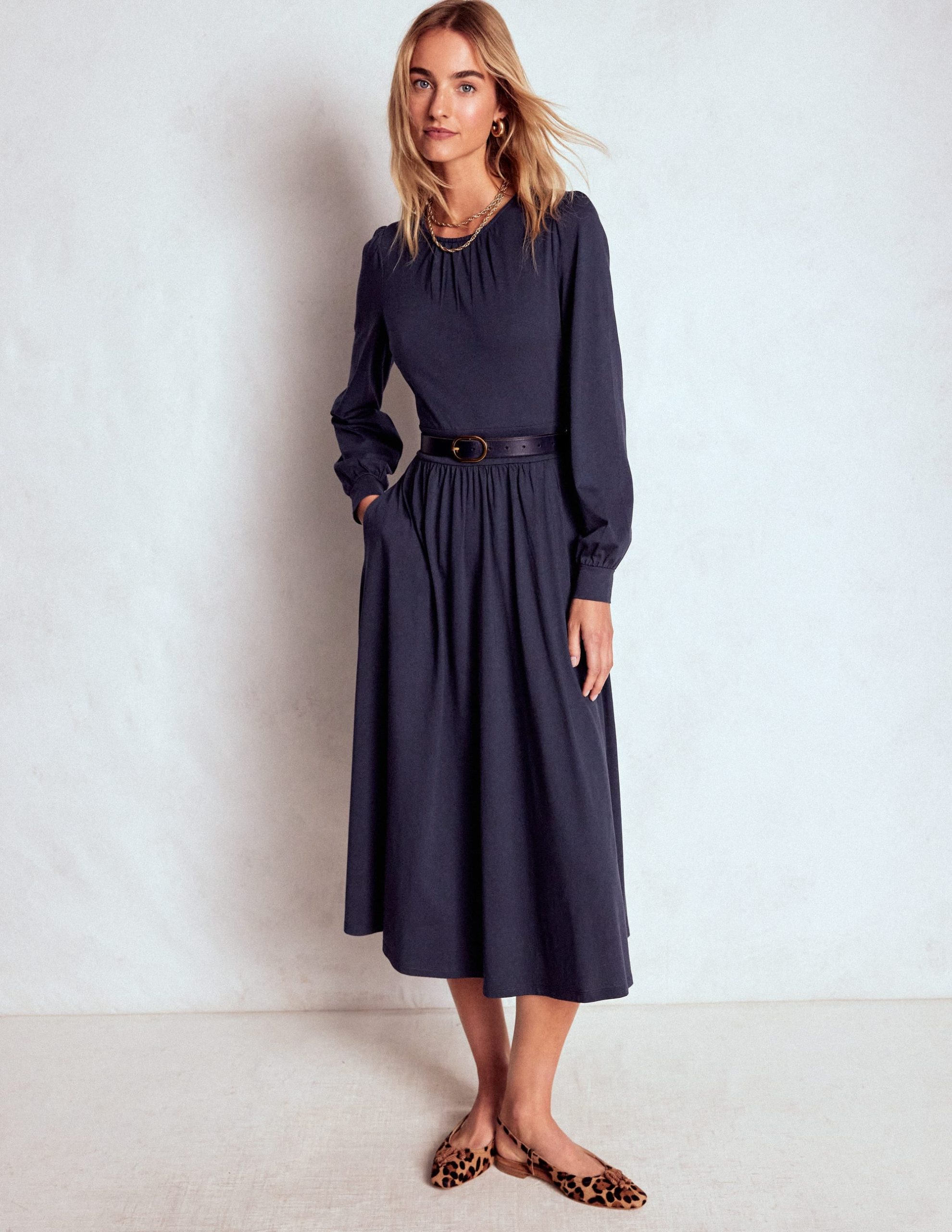 Alexandra Jersey Midi Dress-Navy