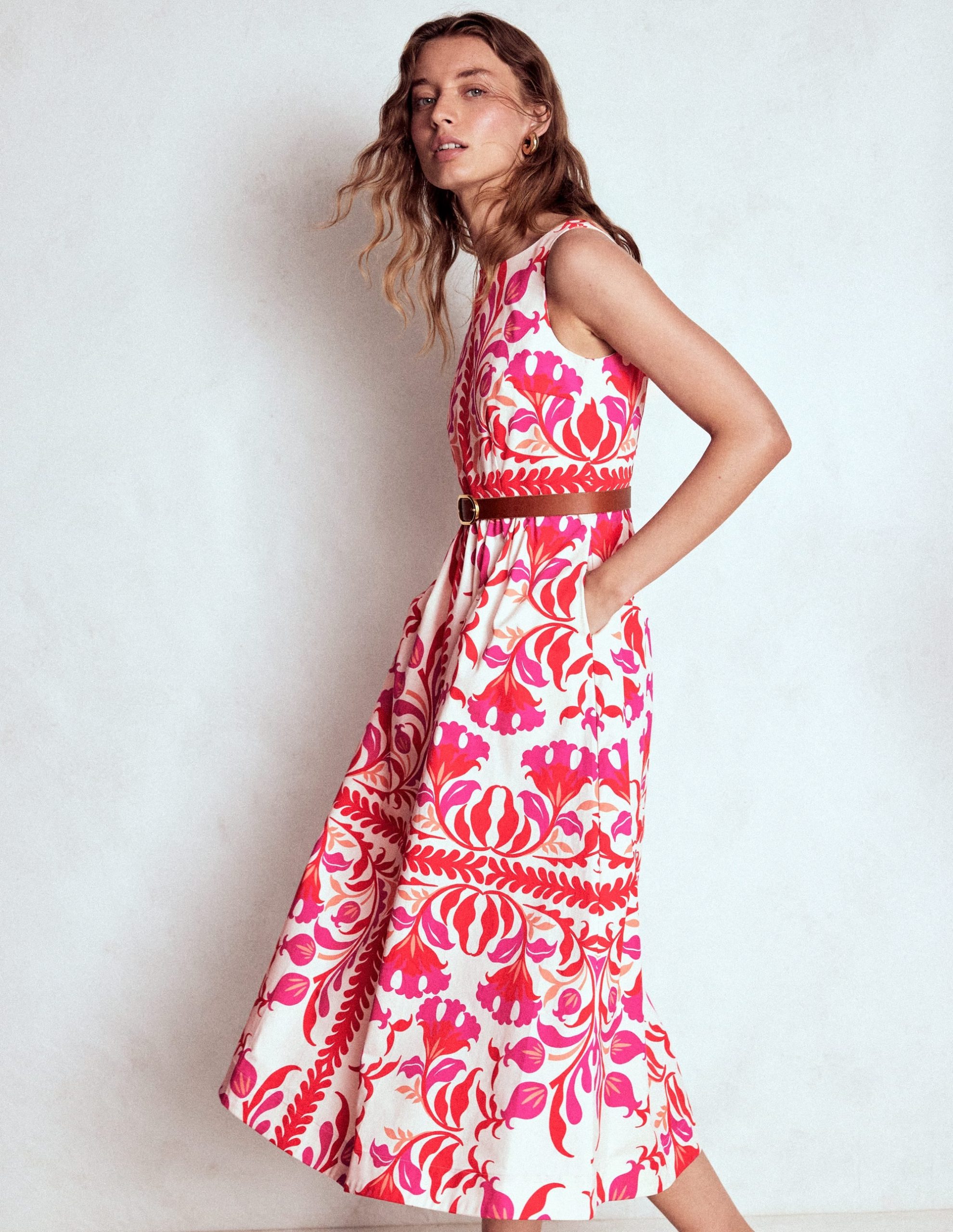 Lauren Cotton Midi Dress-Poppy Red. Elaborate Flora - Image 5