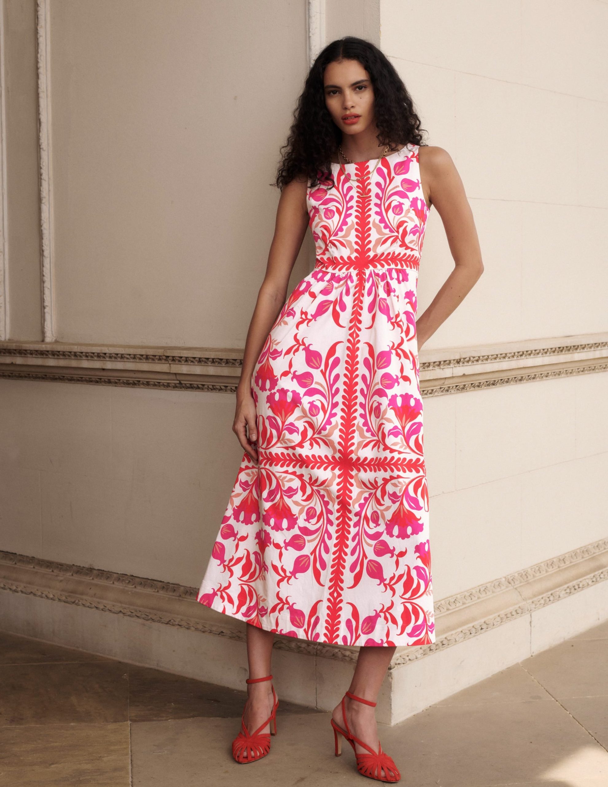 Lauren Cotton Midi Dress-Poppy Red. Elaborate Flora - Image 7