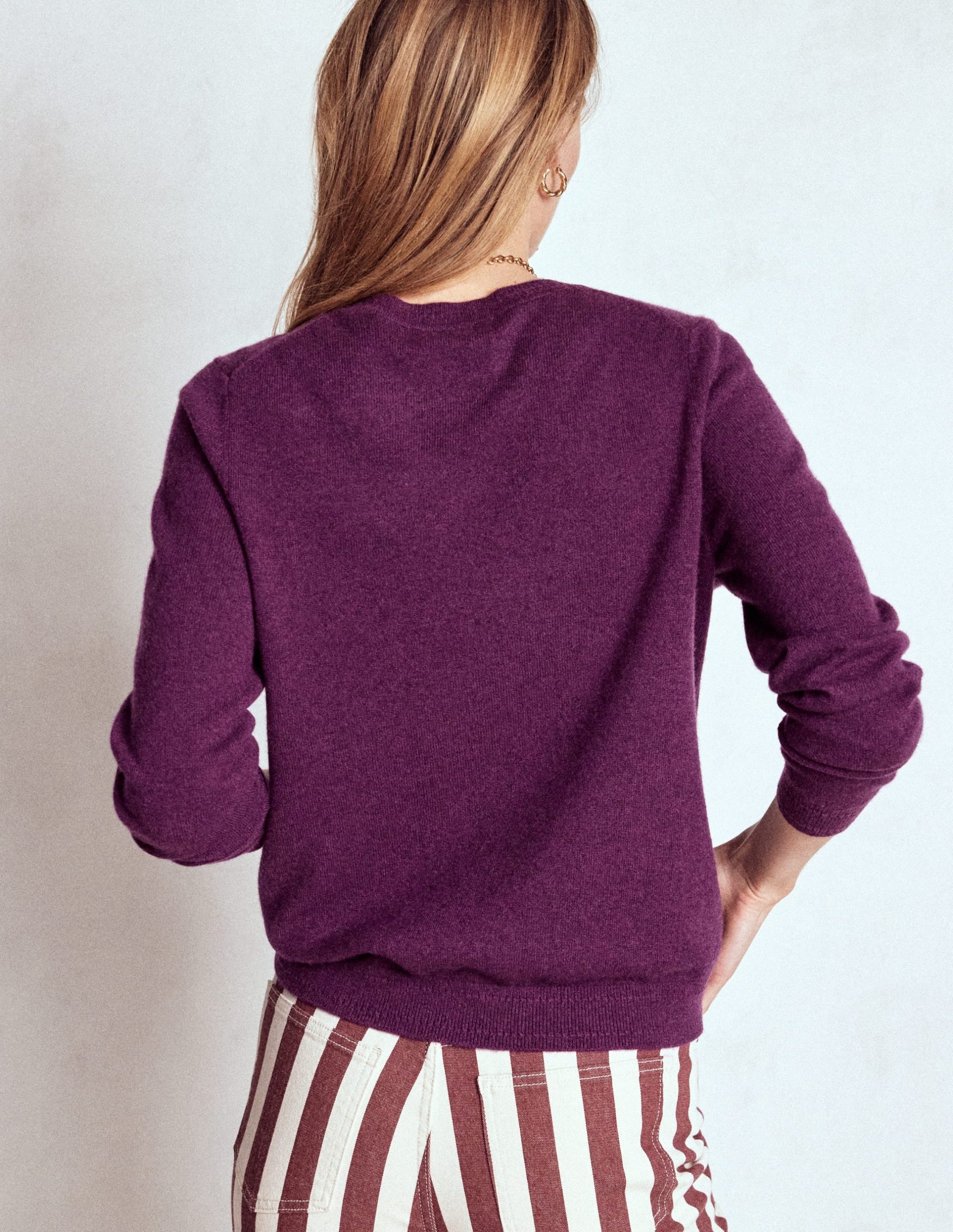 Eva Cashmere Crew Neck Sweater-Plum Melange - Image 3