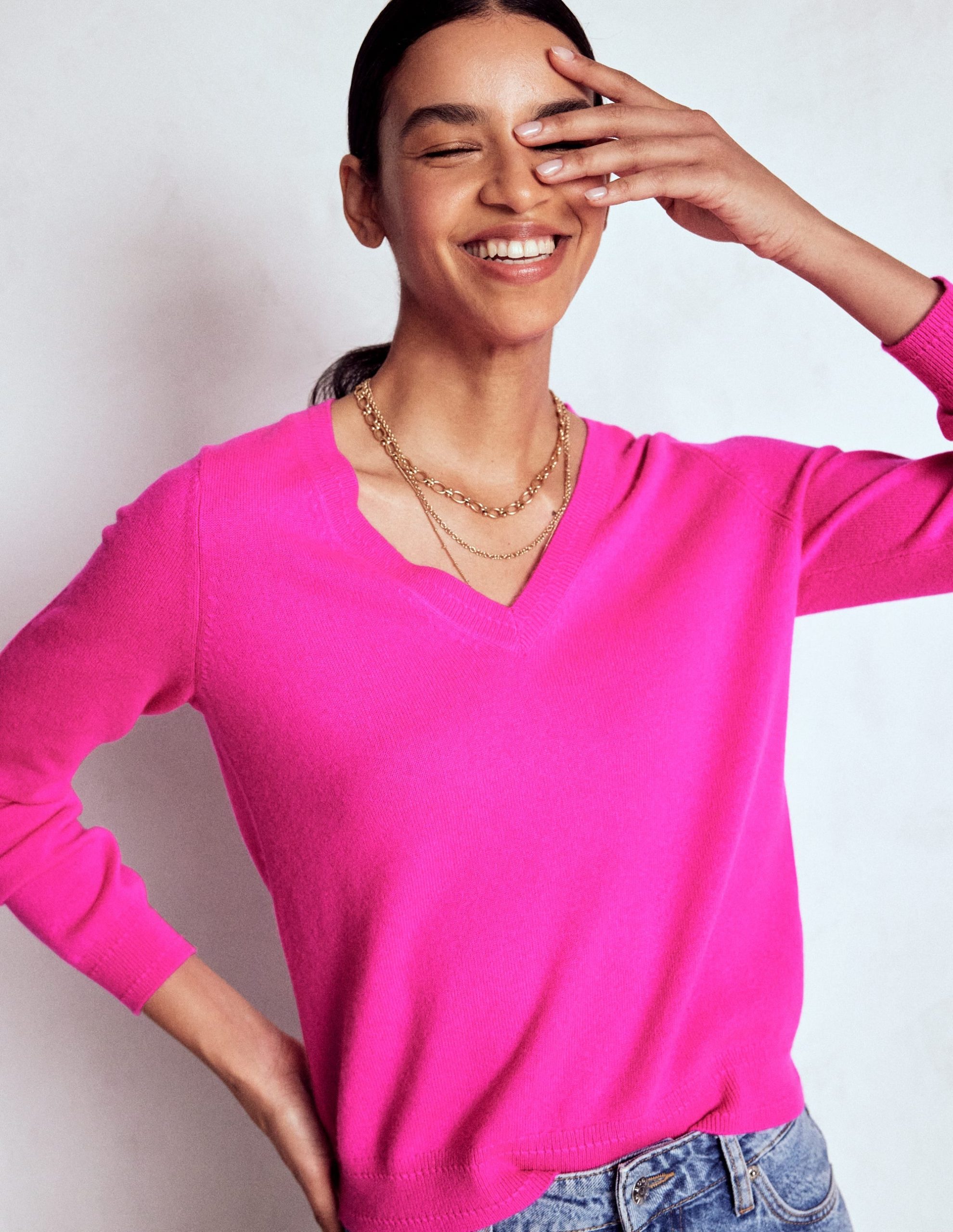 Eva Cashmere V-Neck Sweater-Pop Pansy - Image 3