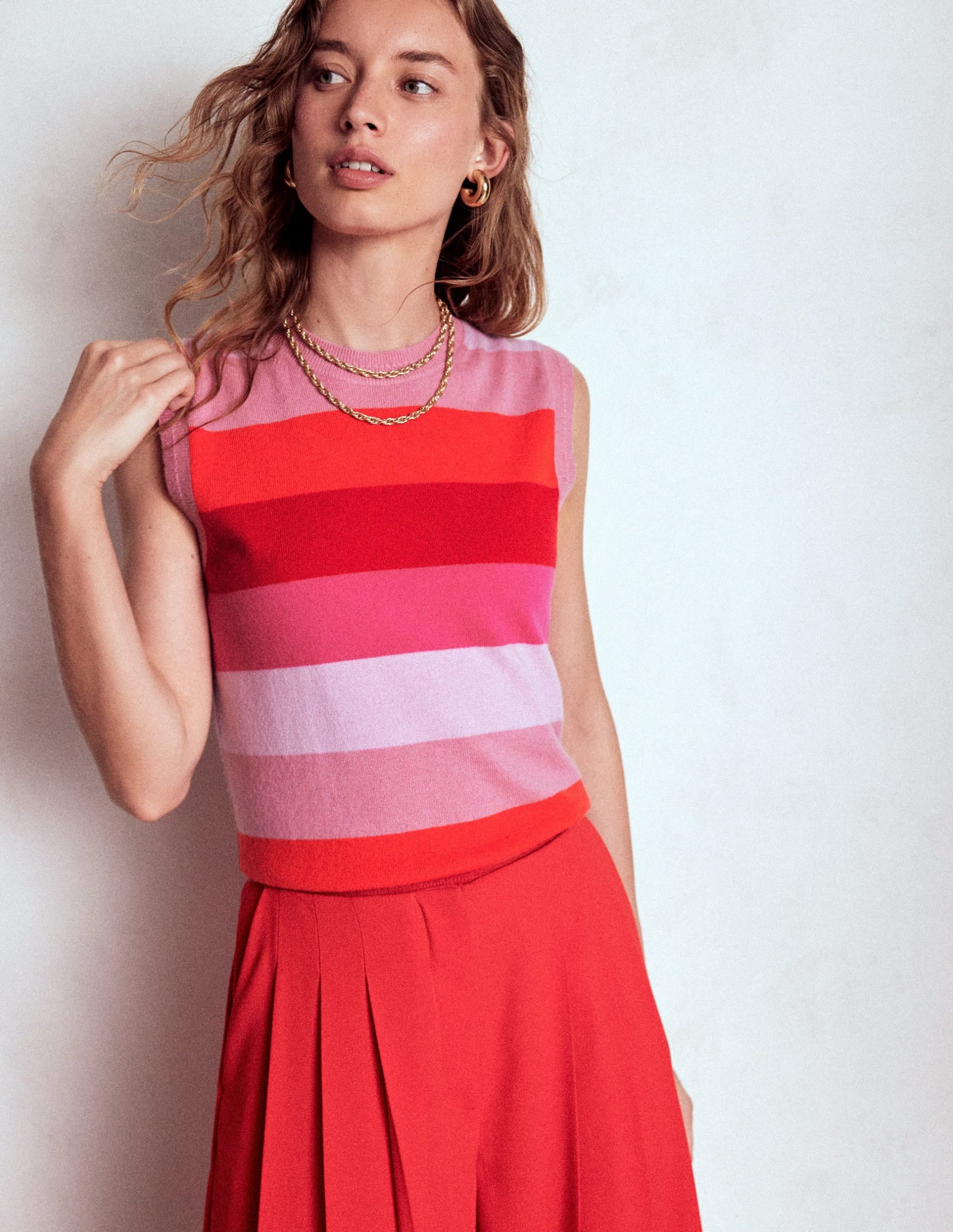 Eva Cashmere Vest-Pink/ Orange Stripe - Image 4