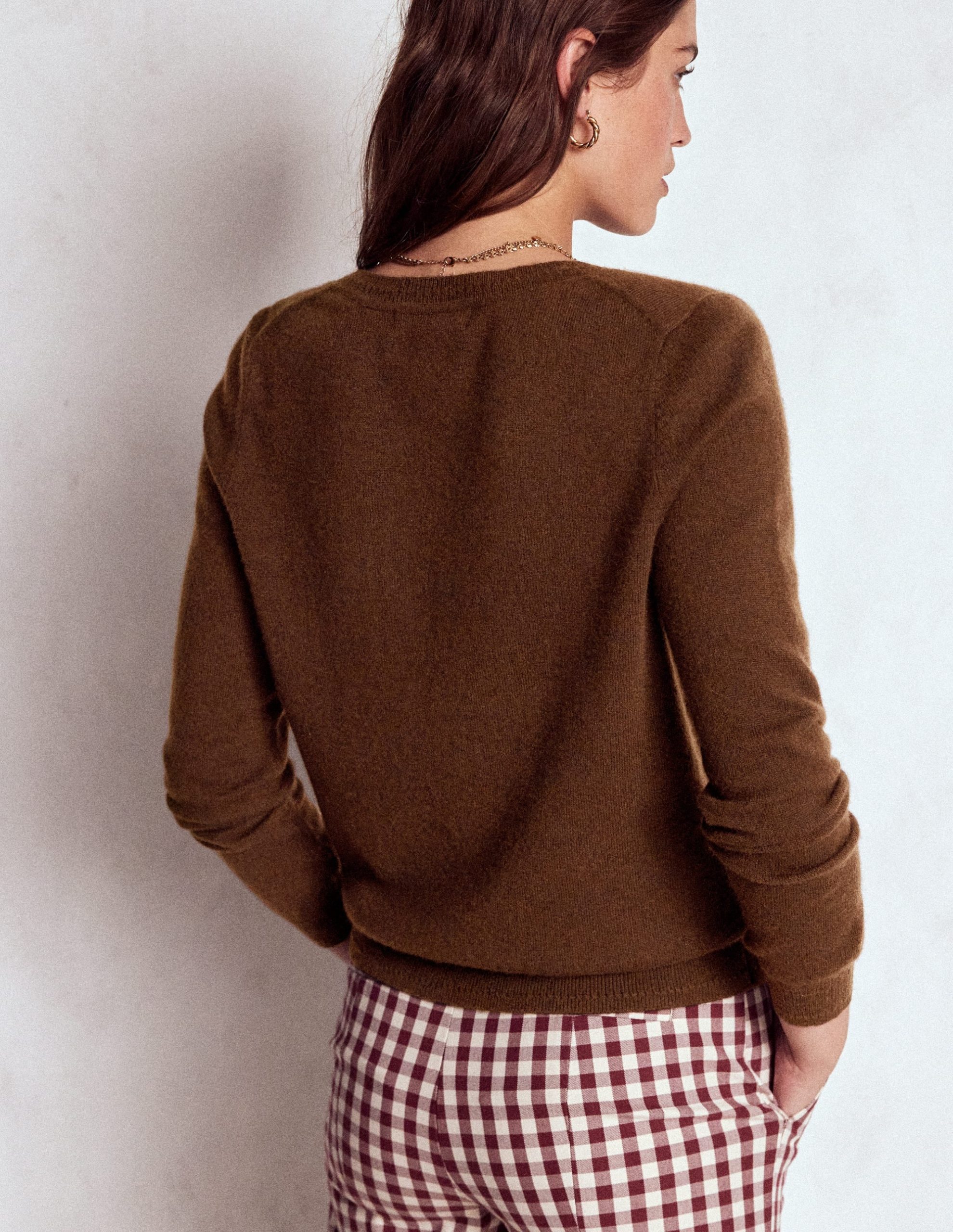 Eva Cashmere Crew Cardigan-Mocha - Image 3
