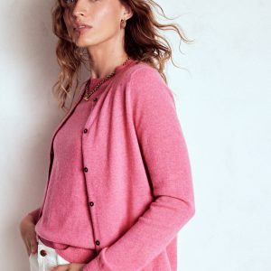 Eva Cashmere Crew Cardigan-Rose Pink Melange