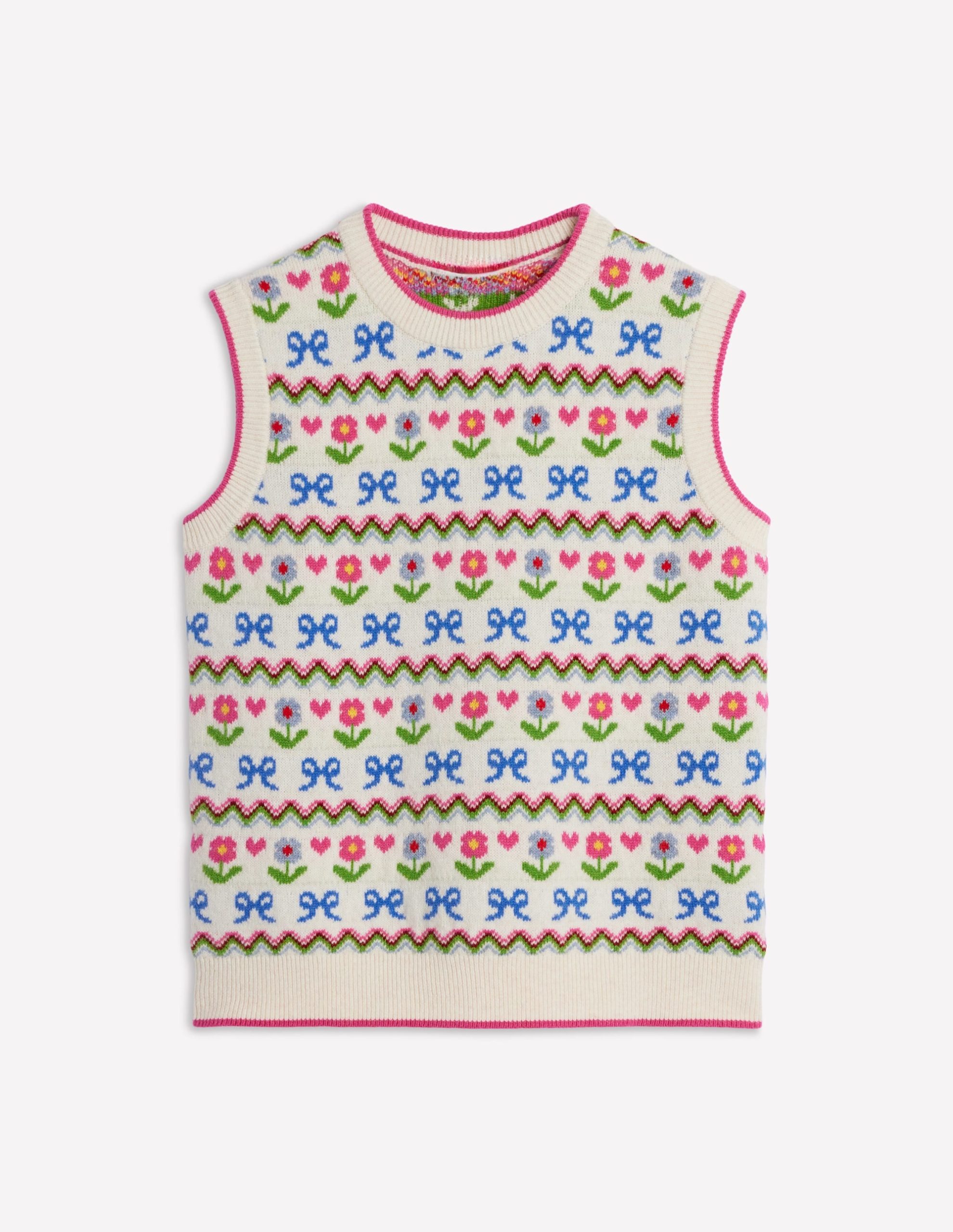 Edie Fair Isle Vest-Oatmeal Melange. Flowers - Image 6