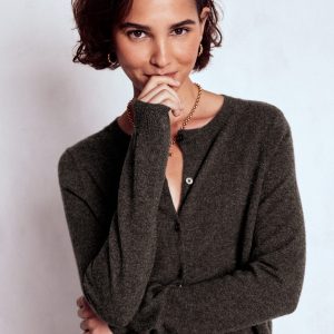 Eva Cashmere Cropped Cardigan-Charcoal Melange