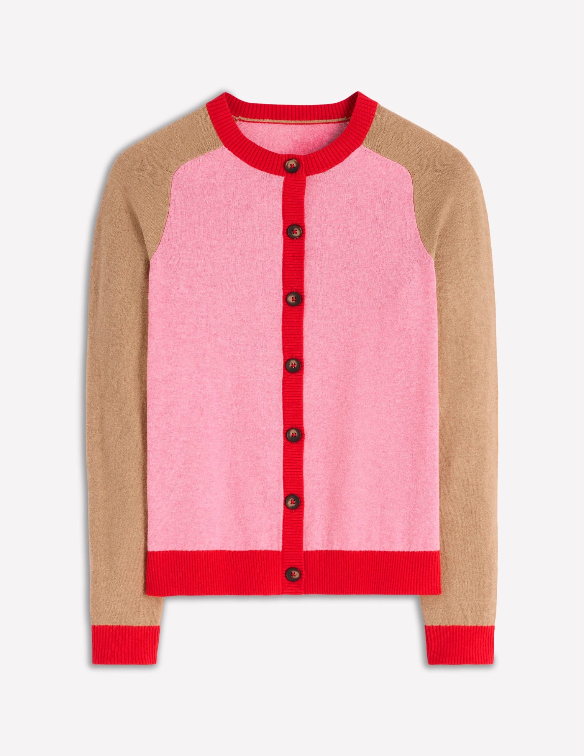Meg Raglan Sleeve Cardigan-Camel. Pink Colour Block - Image 5