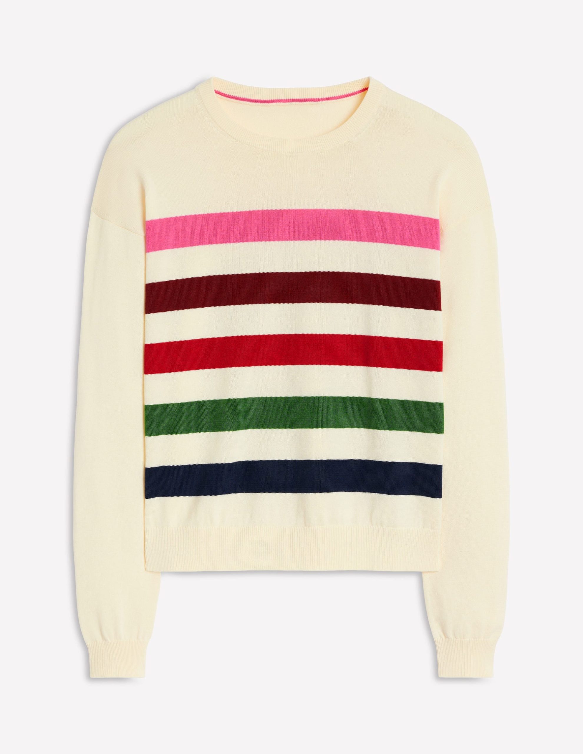 Lara Relaxed Cotton Jumper-Ivory. Multi Stripe - Image 6