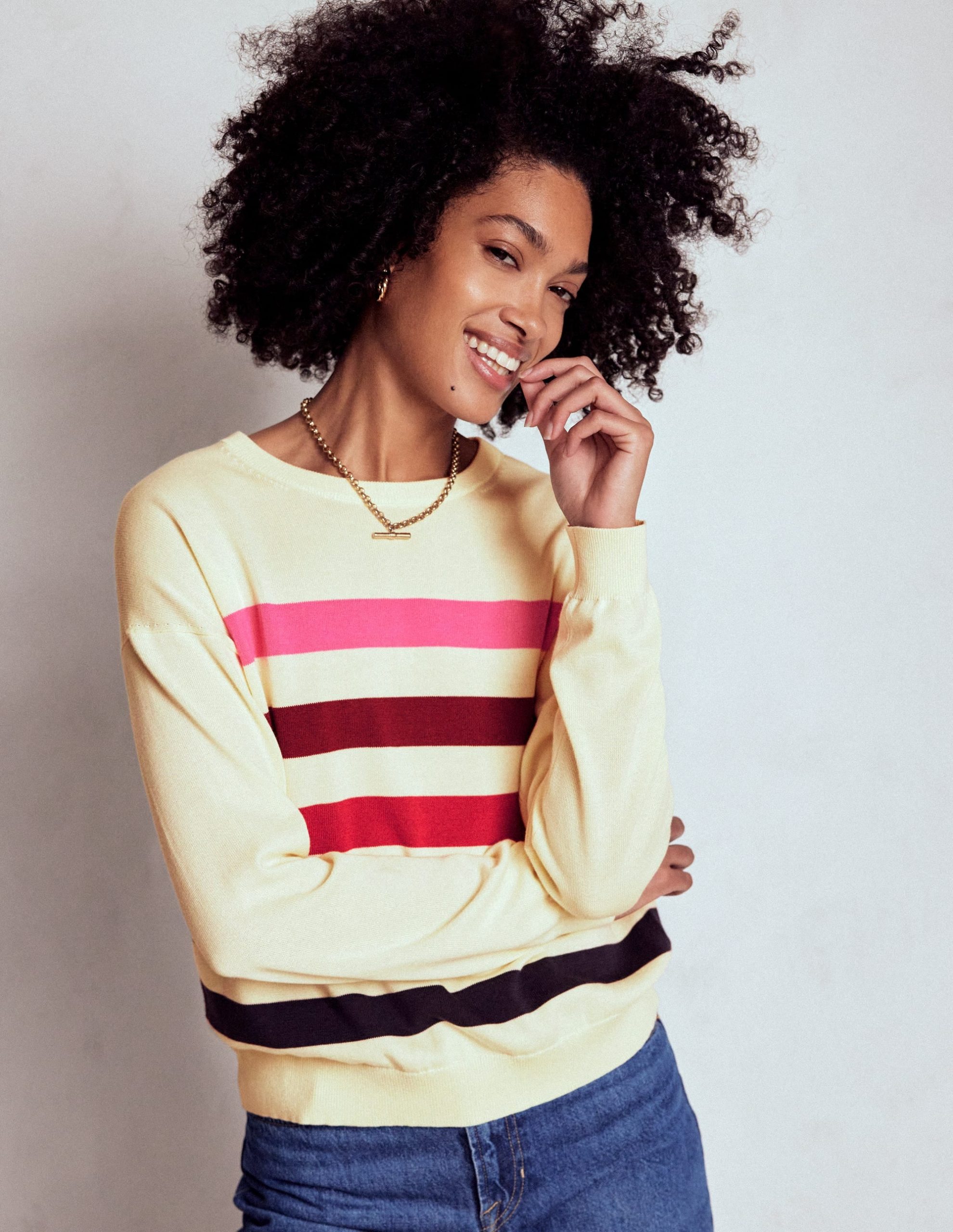 Lara Relaxed Cotton Jumper-Ivory. Multi Stripe - Image 4