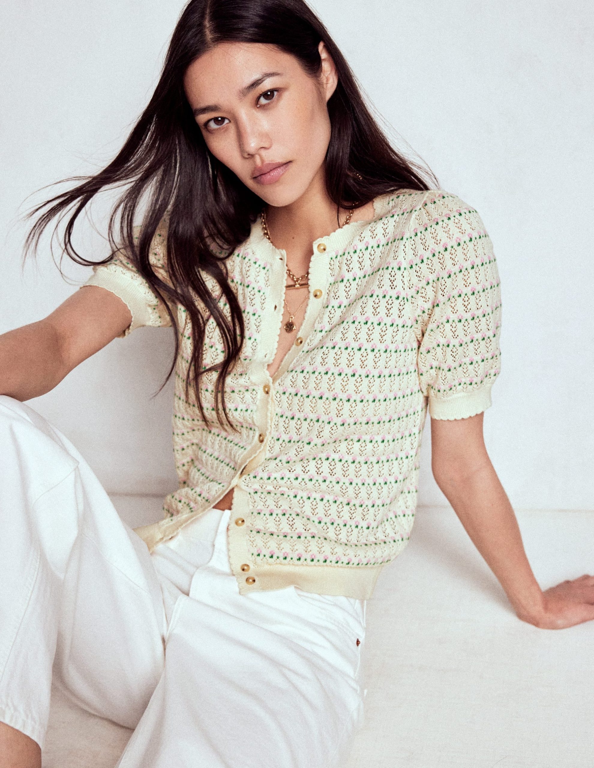 Dot Pointelle Cardigan-Pretty Floral Fair Isle - Image 5