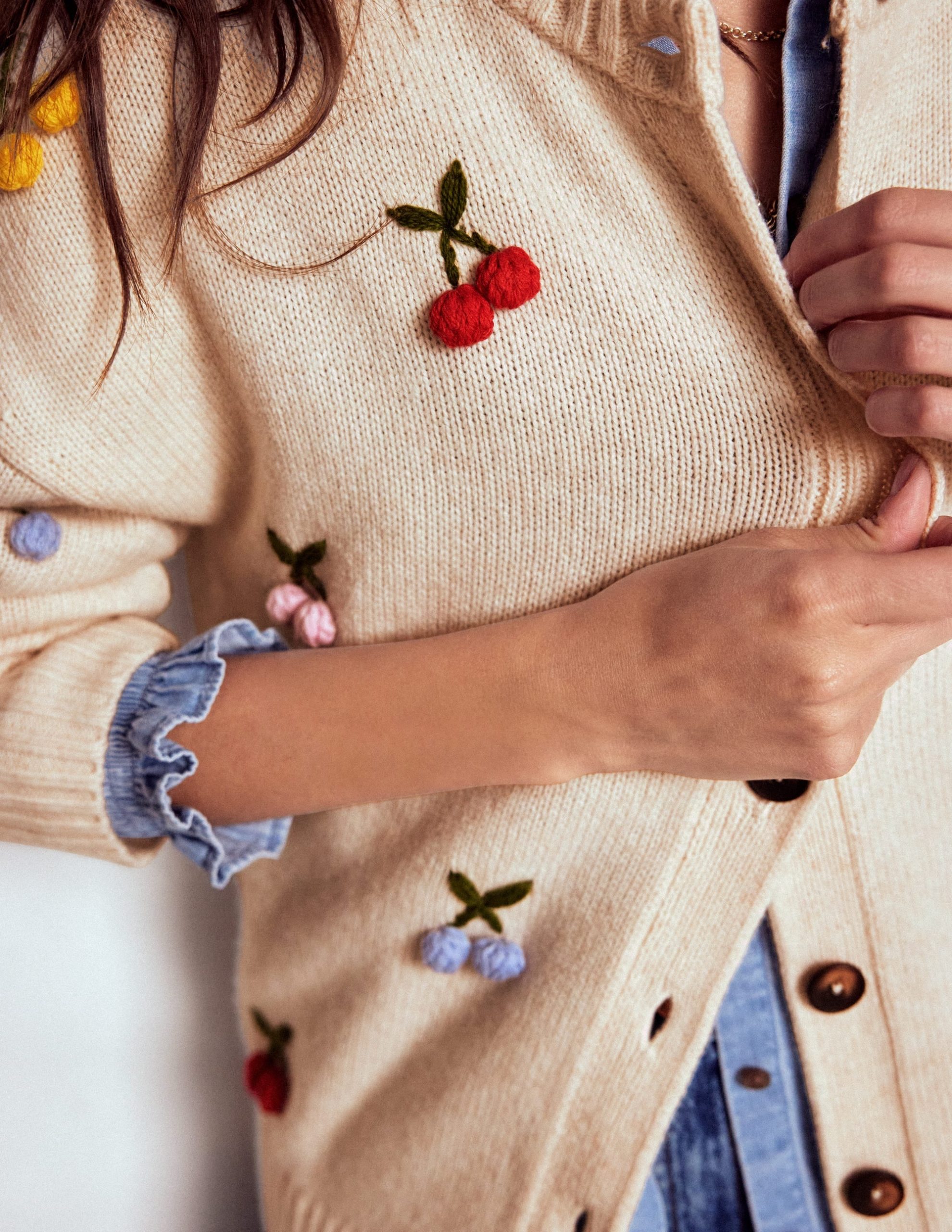 Natalie Embroidered Cardigan-Oatmeal Melange. Cherry - Image 2