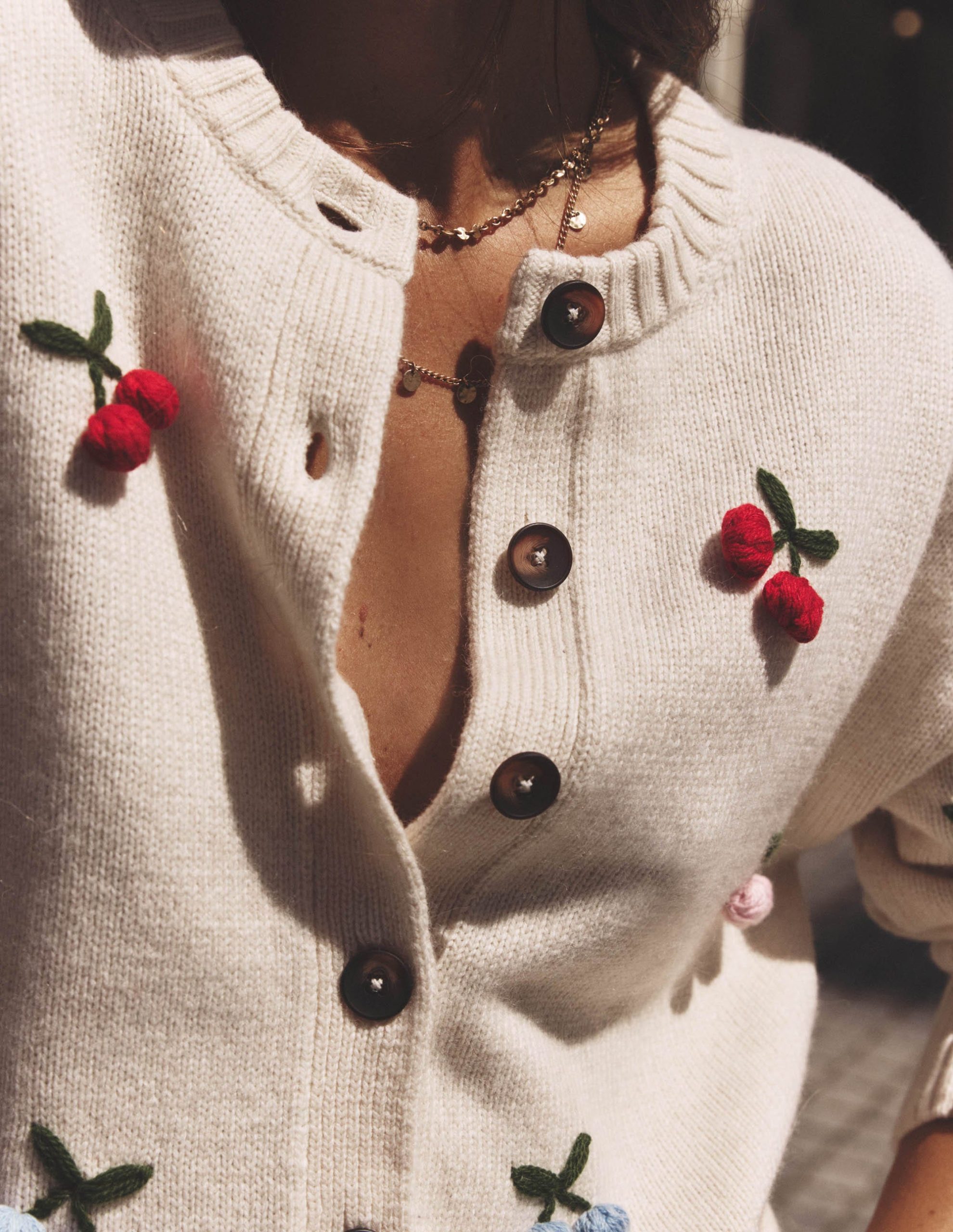 Natalie Embroidered Cardigan-Oatmeal Melange. Cherry - Image 6