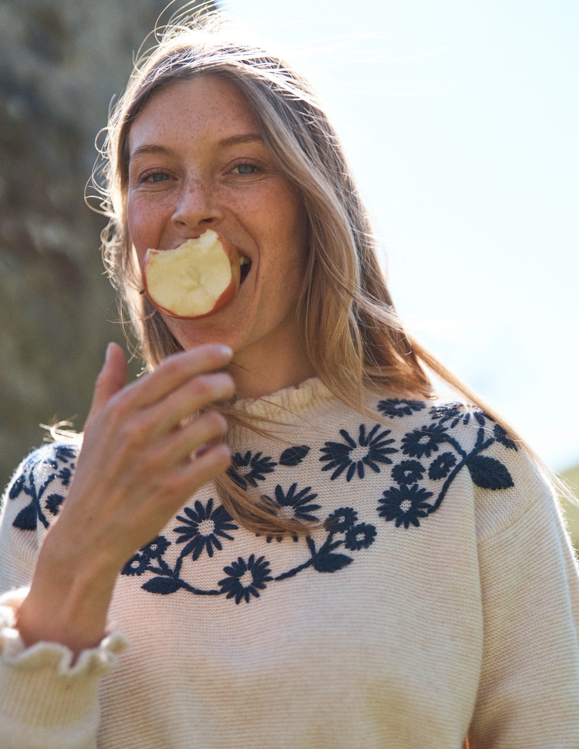 Embroidered Frill Sweater-Warm Ivory - Image 5