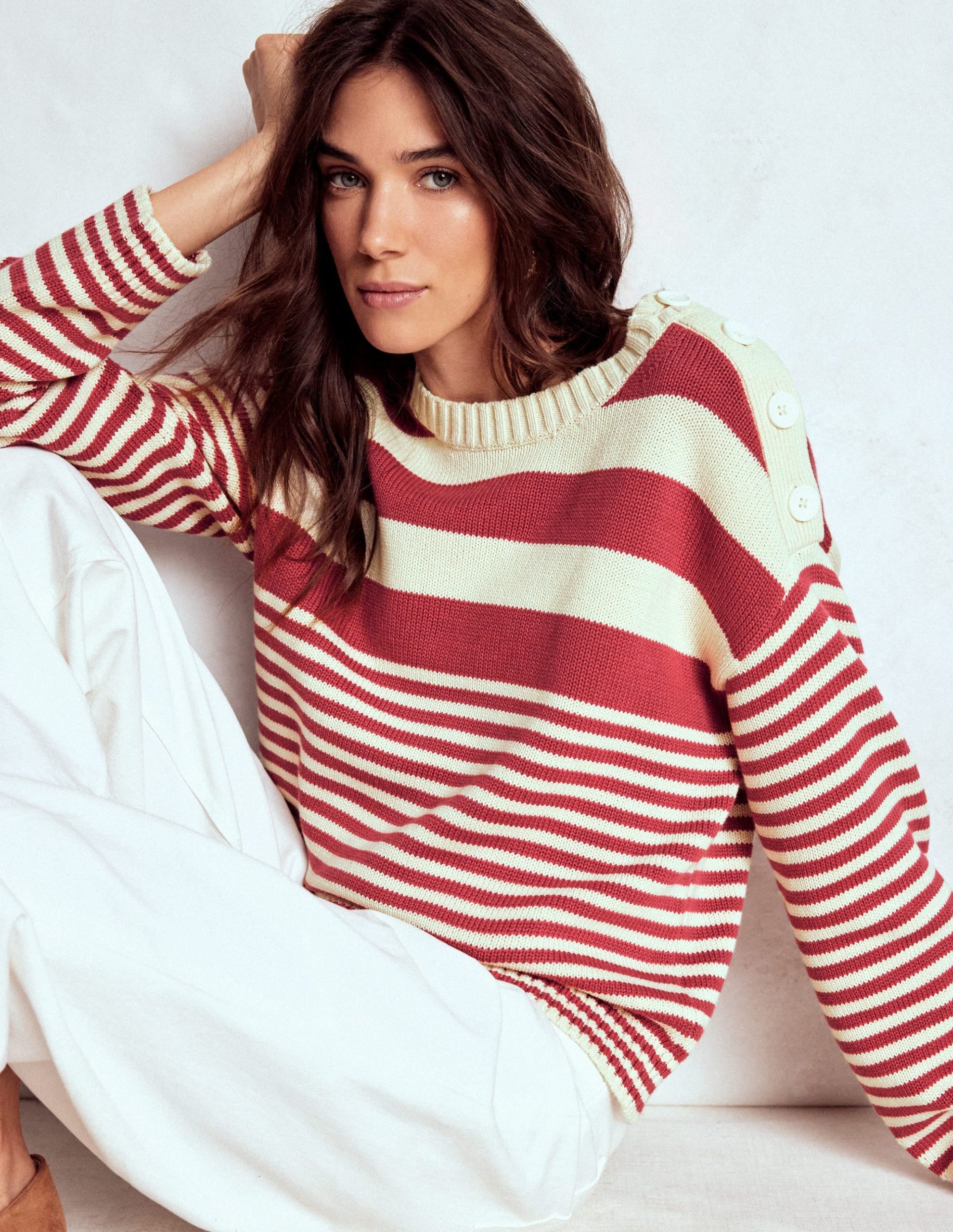 Jemma Chunky Cotton Sweater-Warm Ivory/ Terracotta