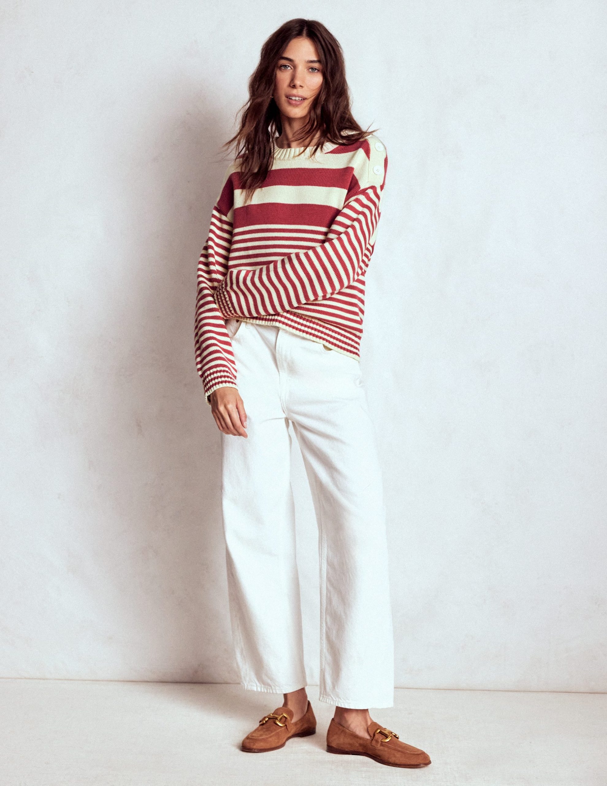 Jemma Chunky Cotton Sweater-Warm Ivory/ Terracotta - Image 4