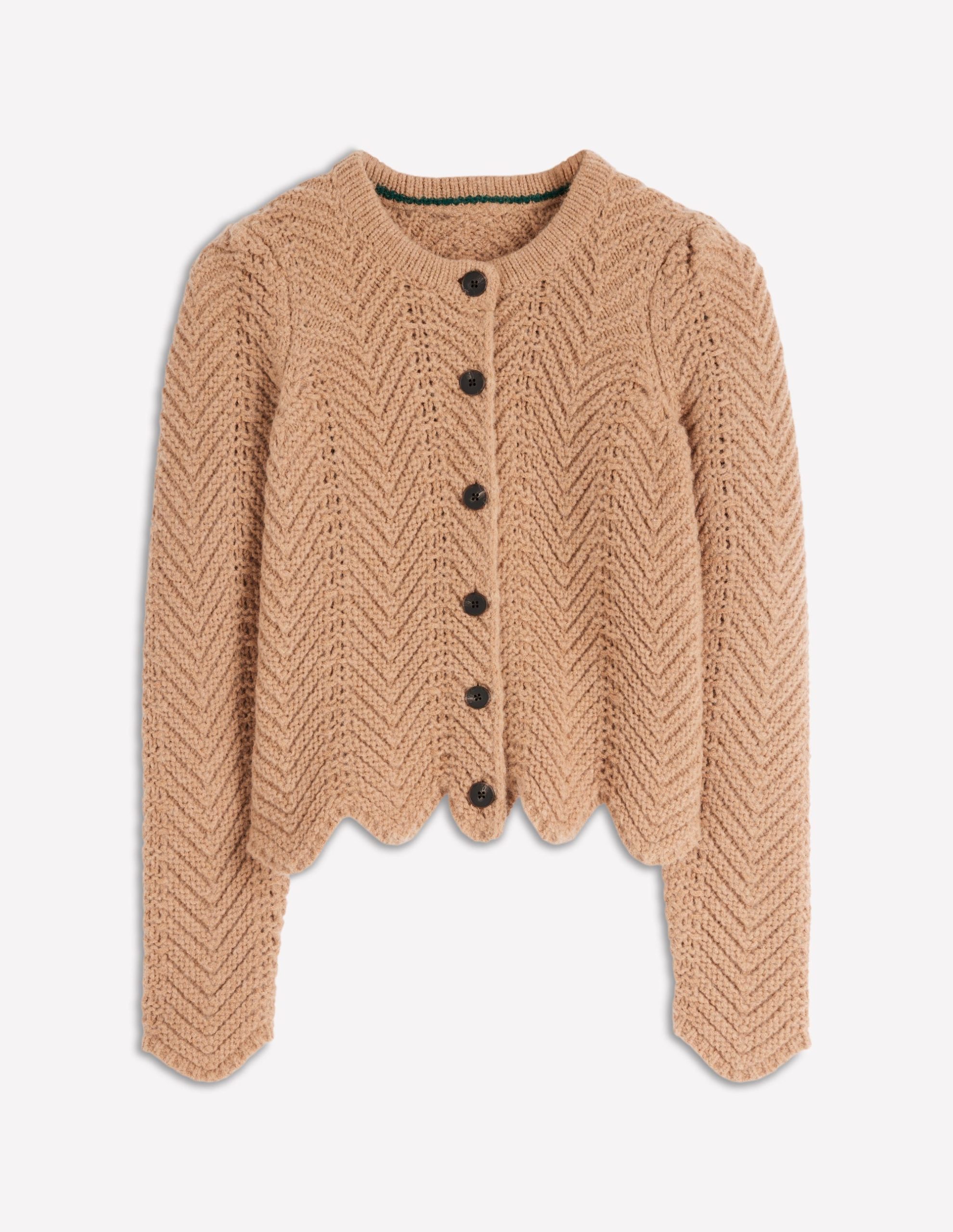 Chunky Chevron Knitted Jacket-Camel - Image 6