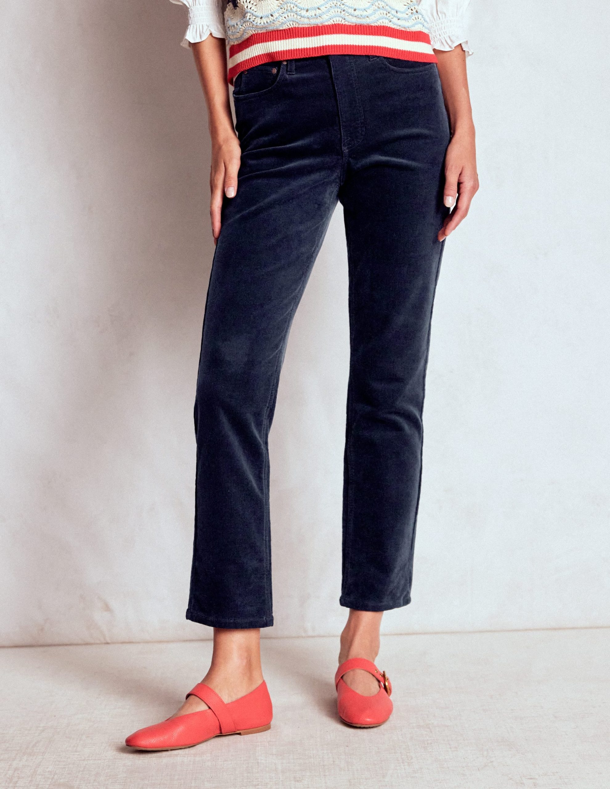 High-Waisted Cord Slim Jeans-Navy - Image 5