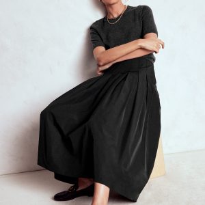 Valentina Taffeta Midi Skirt-Black