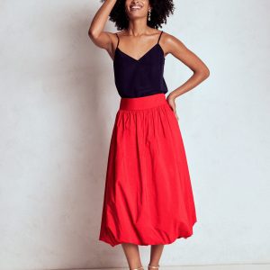 Bubble Hem Midi Skirt-Poppy Red