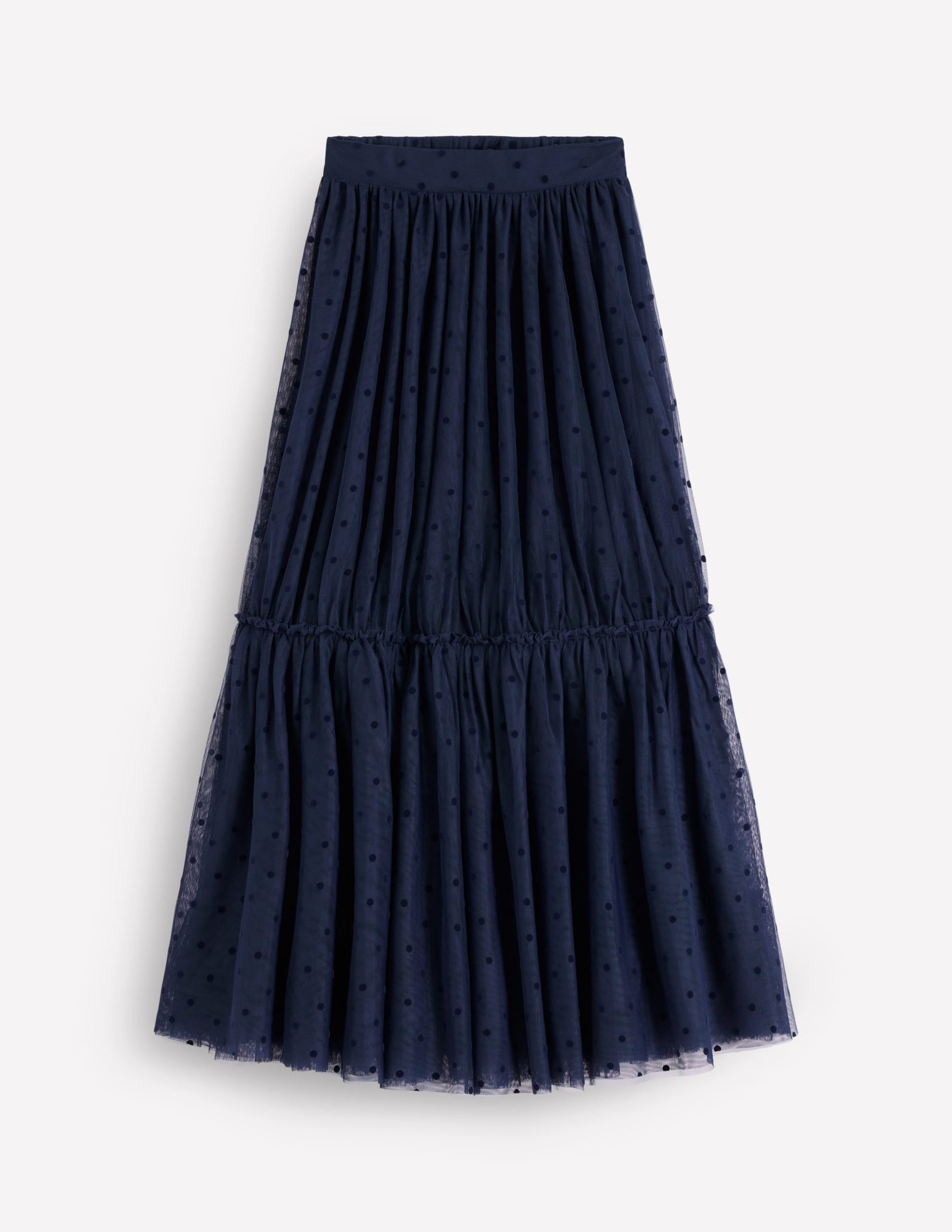 Anna Tulle Midi Skirt-Navy Flocked Spot - Image 6