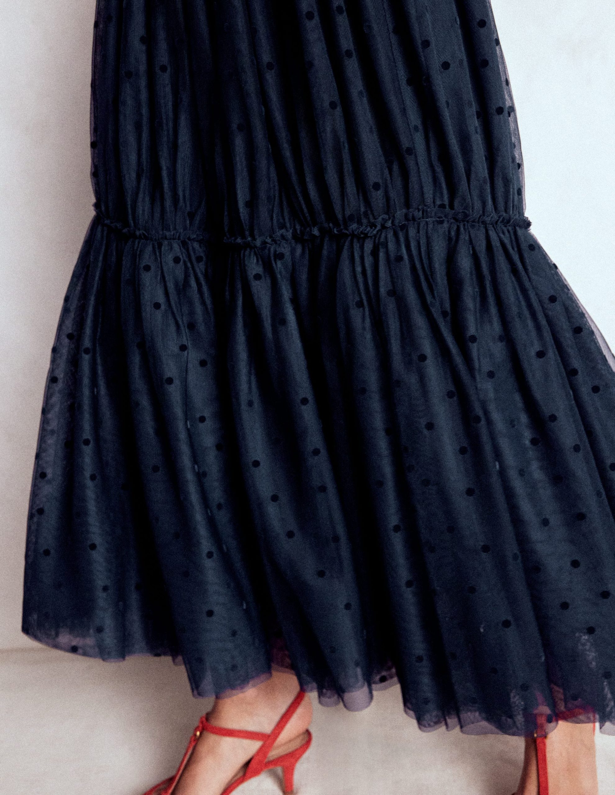 Anna Tulle Midi Skirt-Navy Flocked Spot - Image 3