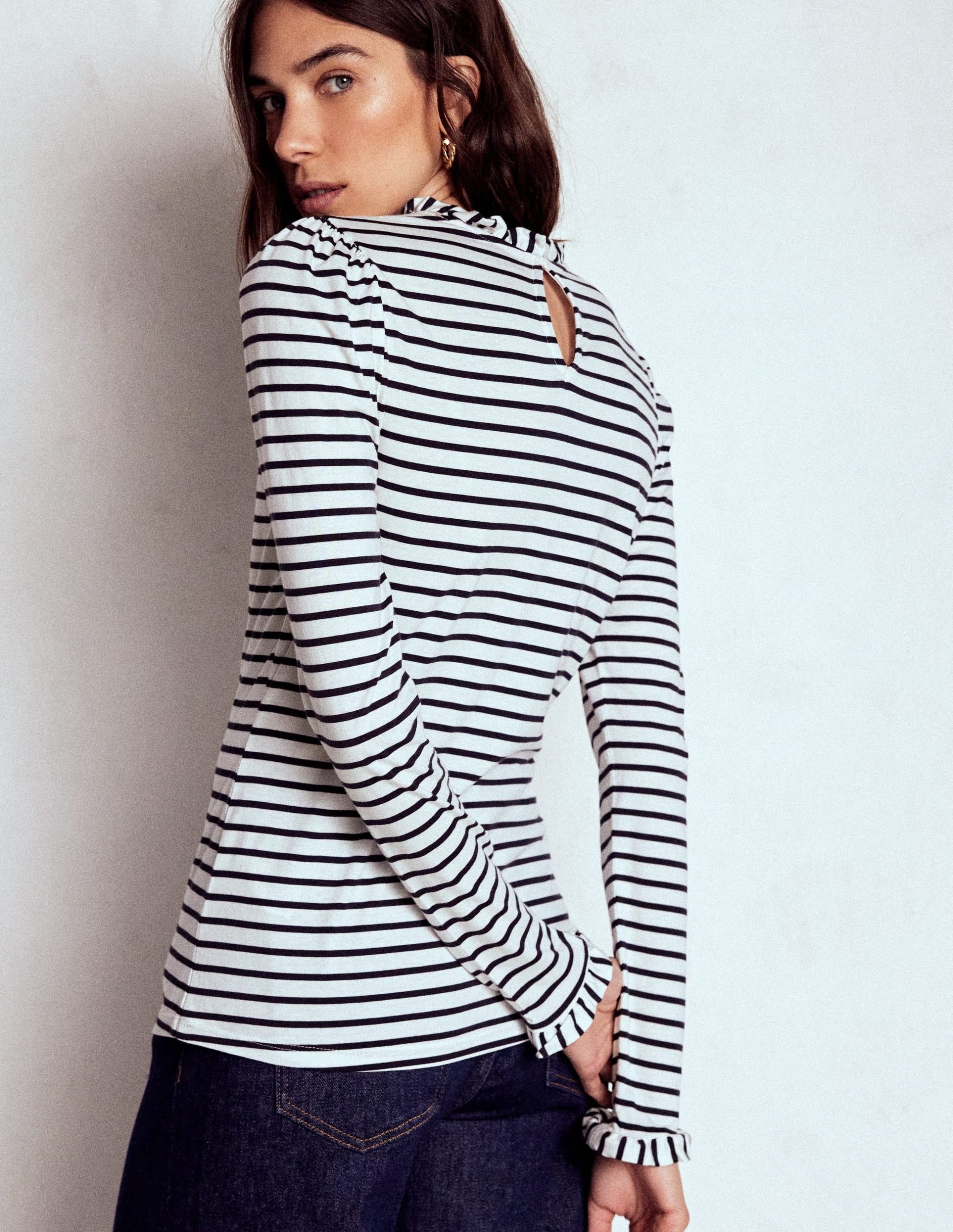Supersoft Frill Detail Top-Ivory / Navy Stripe - Image 3