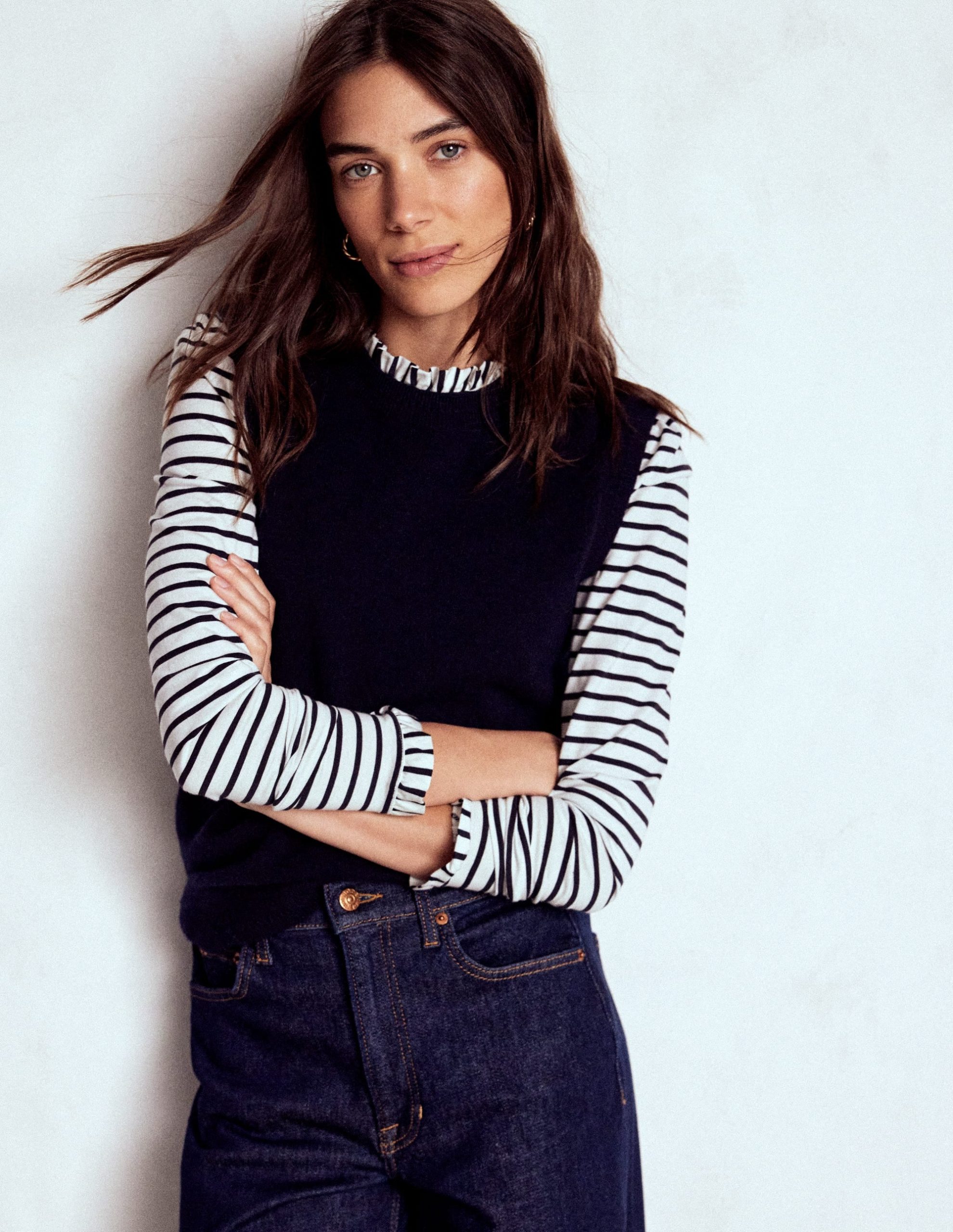 Supersoft Frill Detail Top-Ivory / Navy Stripe - Image 4