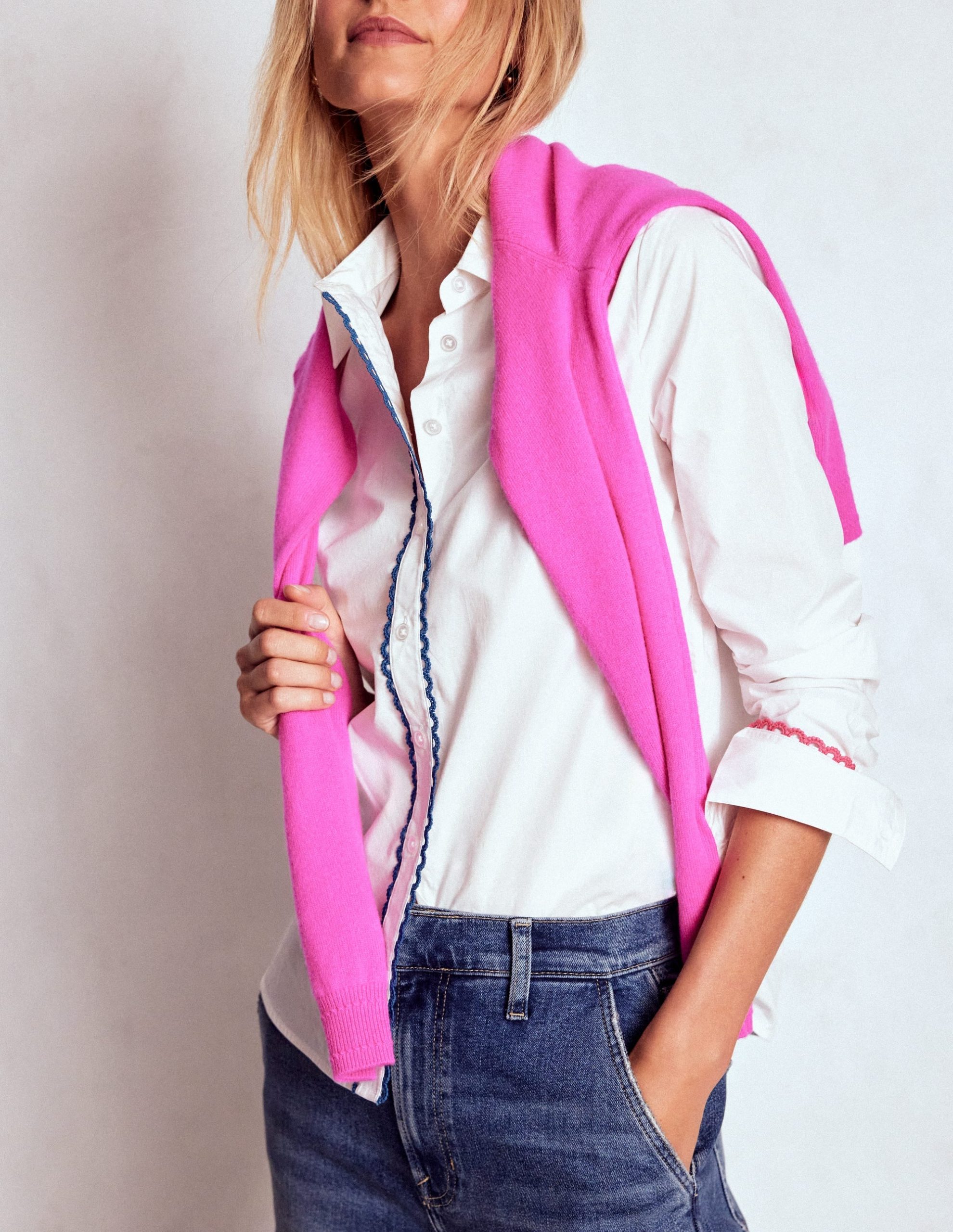 Sienna Interest Cotton Shirt-White. Multi Trim - Image 2