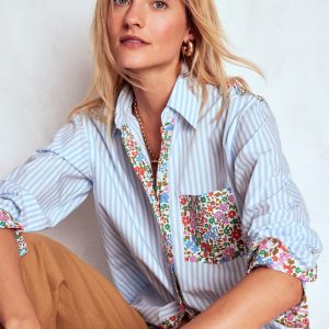 Sadie Relaxed Cotton Shirt-Blue Stripe. Flowerbed Hotch