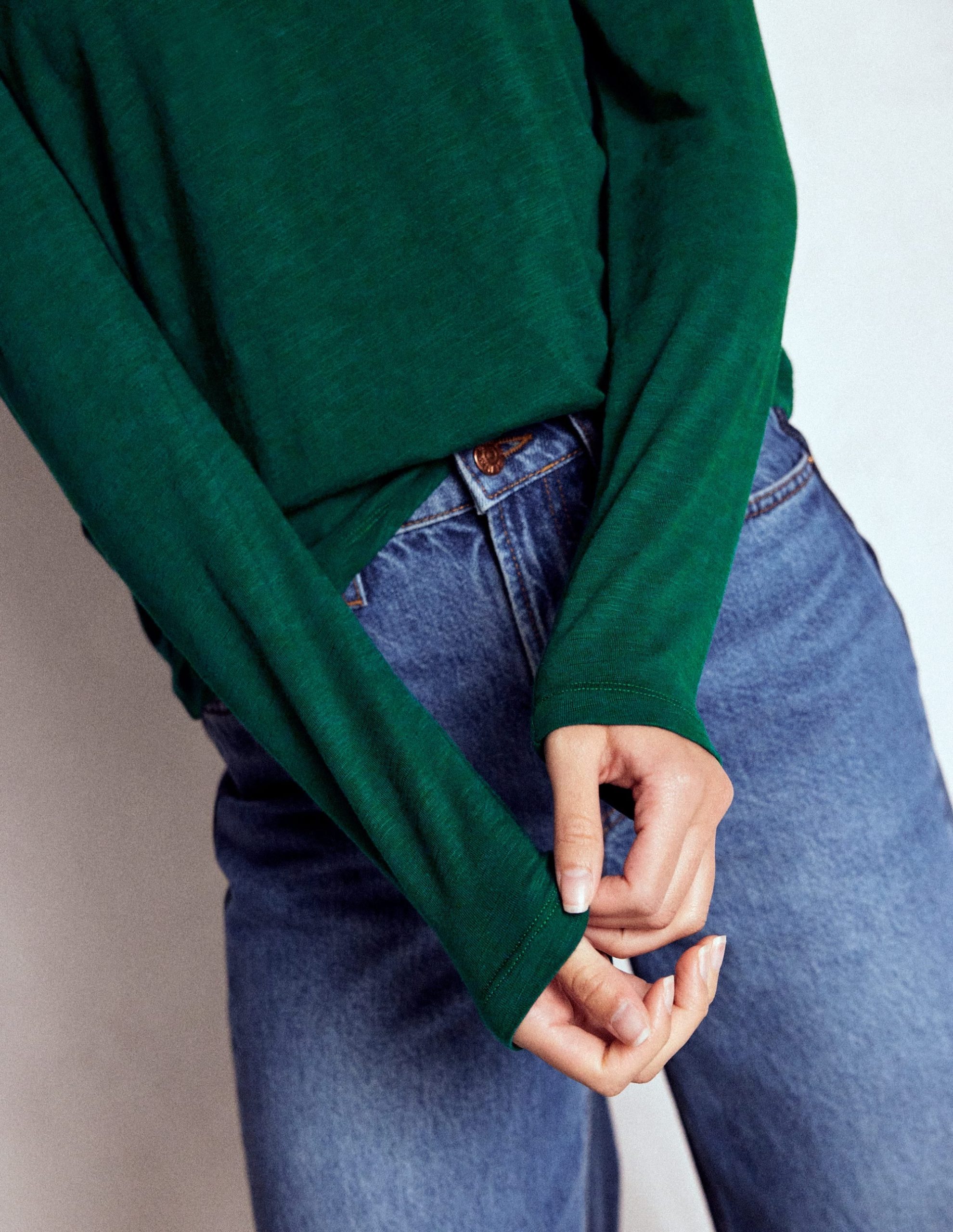 Cotton Crew Long Sleeve Top-Drake Green - Image 2