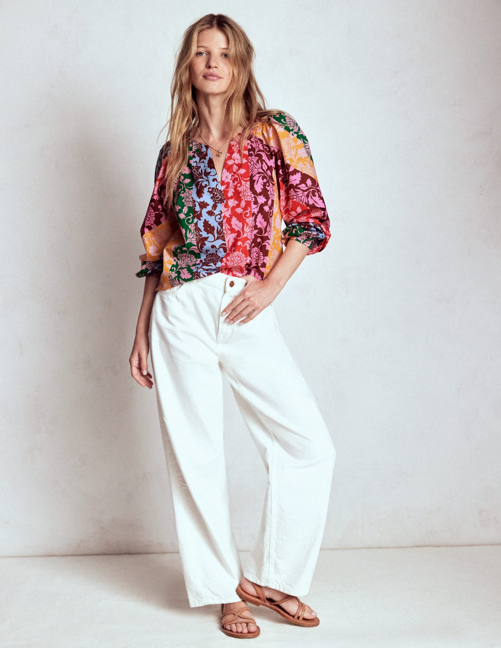 Long Sleeve Notch Top-Multi. Ornate Vine - Image 5