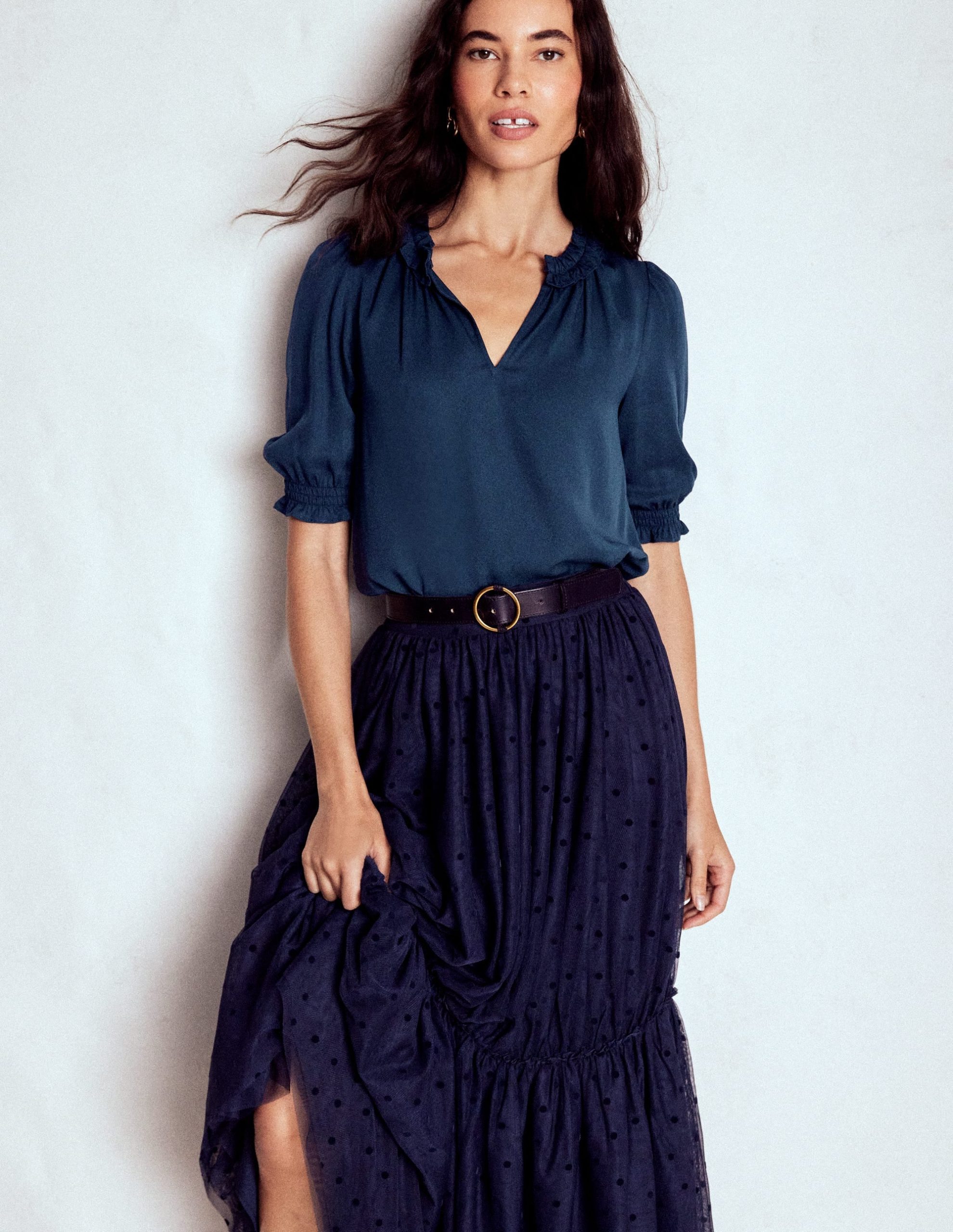 Ria Short Sleeve Top-Navy - Image 4