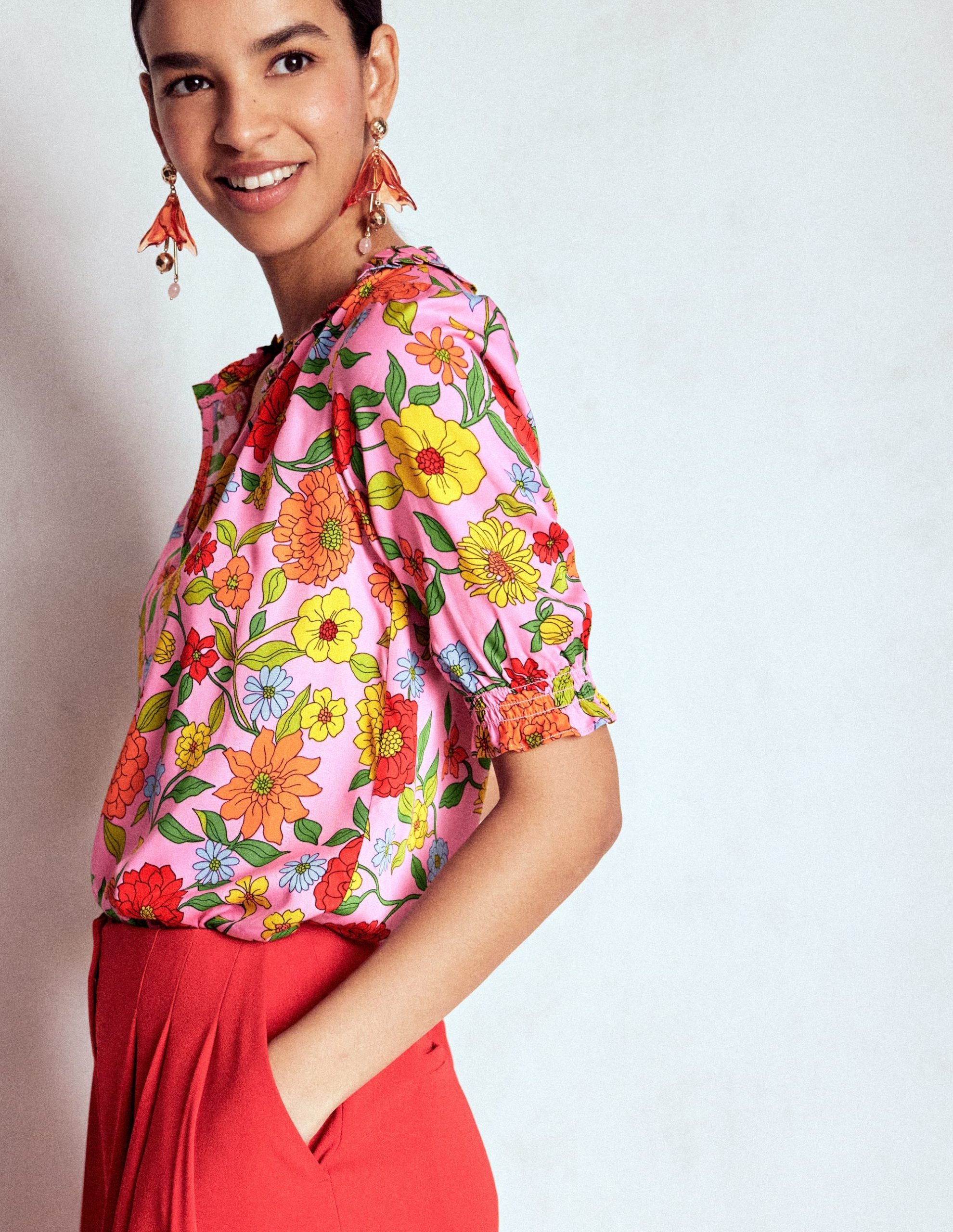 Ria Short Sleeve Top-Rose Bloom. Dahlia Trial - Image 5