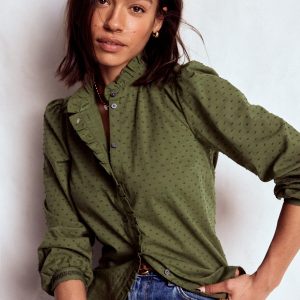 Helena Cotton Dobby Top-Woodland Green