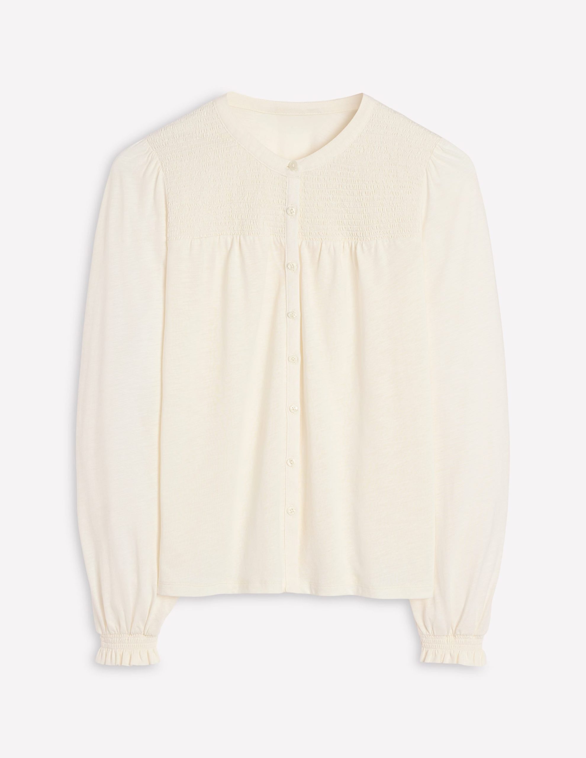 Elsa Smocked Yoke Jersey Shirt-Ivory - Image 6