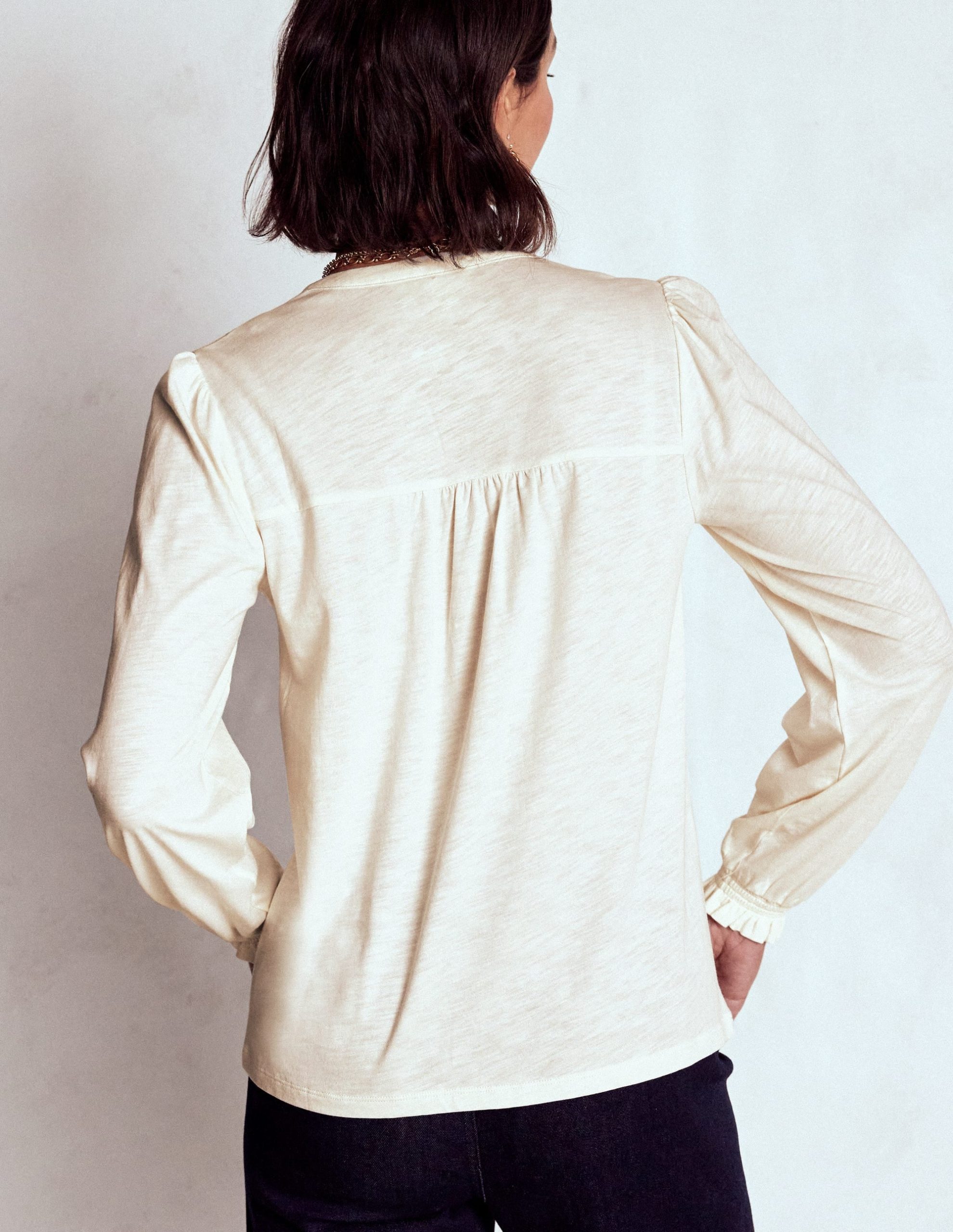 Elsa Smocked Yoke Jersey Shirt-Ivory - Image 3