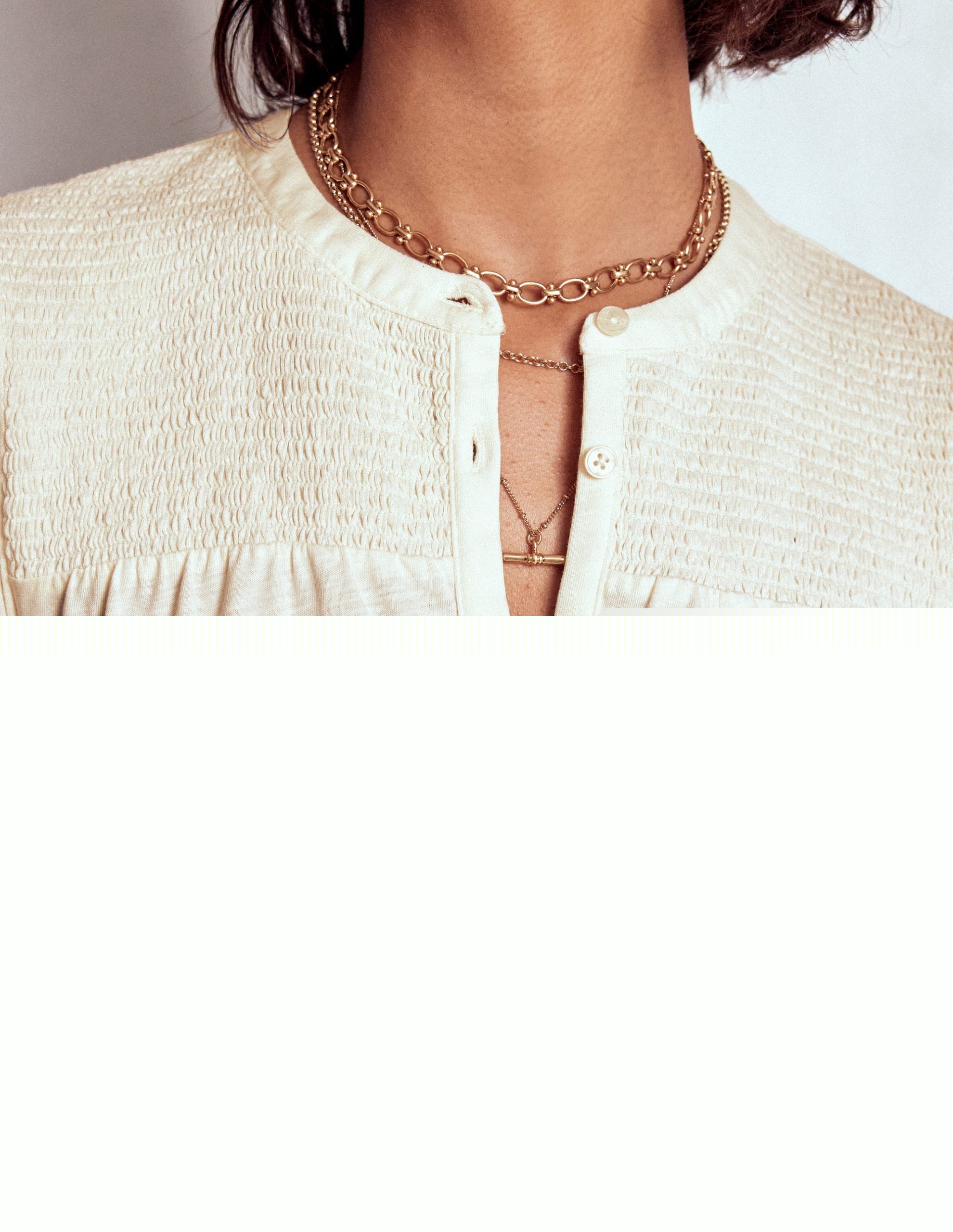 Elsa Smocked Yoke Jersey Shirt-Ivory - Image 4