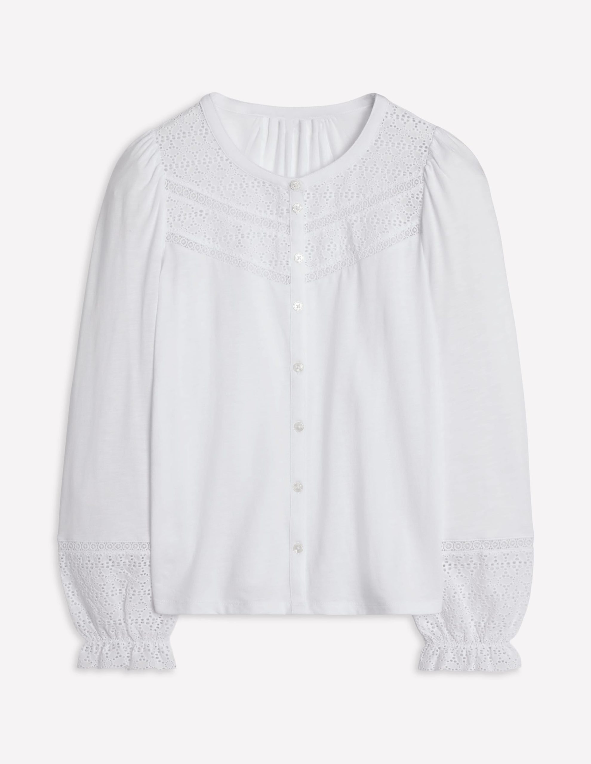 Pippa Broderie Jersey Shirt-White - Image 5
